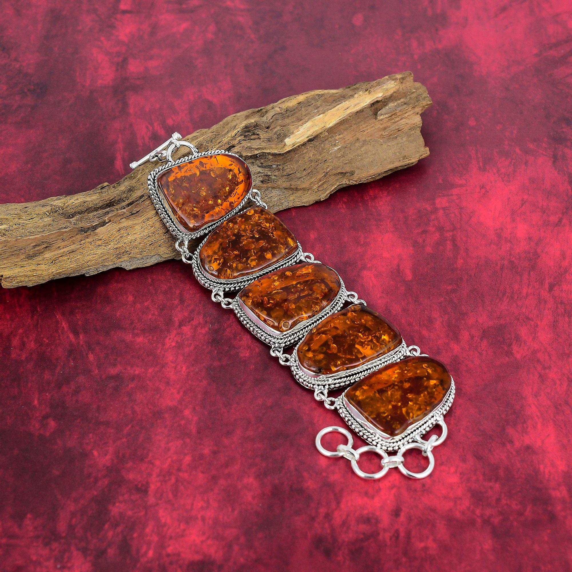 Baltic Amber Slice Bracelet, 925 Solid Sterling Silver Gemstone Jewelry, Handmade Bracelet For Mother Day