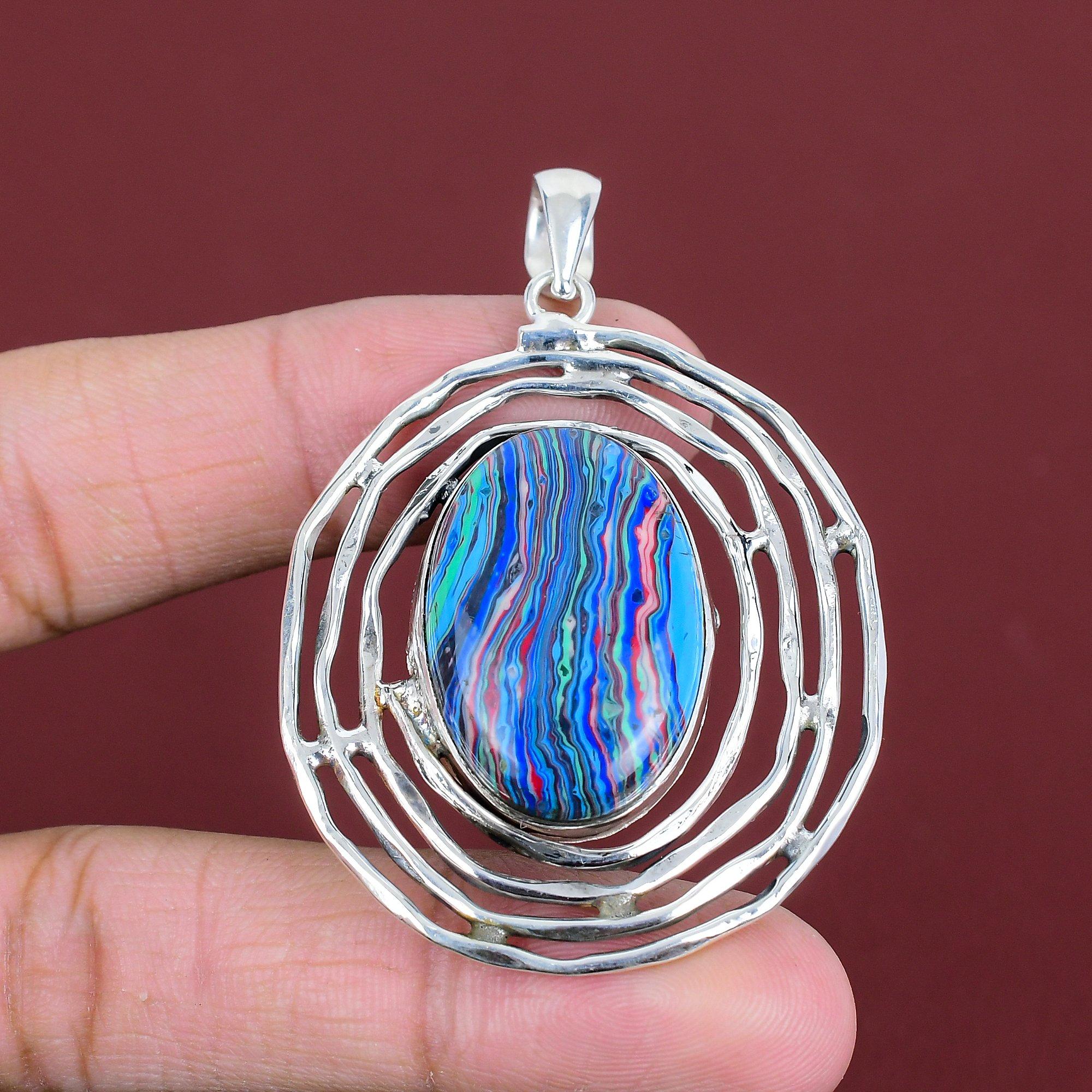 Regenbogen-Calsilica Anhänger 925 Sterlingsilber Anhänger Handgefertigter Designer-Anhänger Edelsteinanhänger Regenbogen-Calsilica Schmuck Geschenke für Mutter