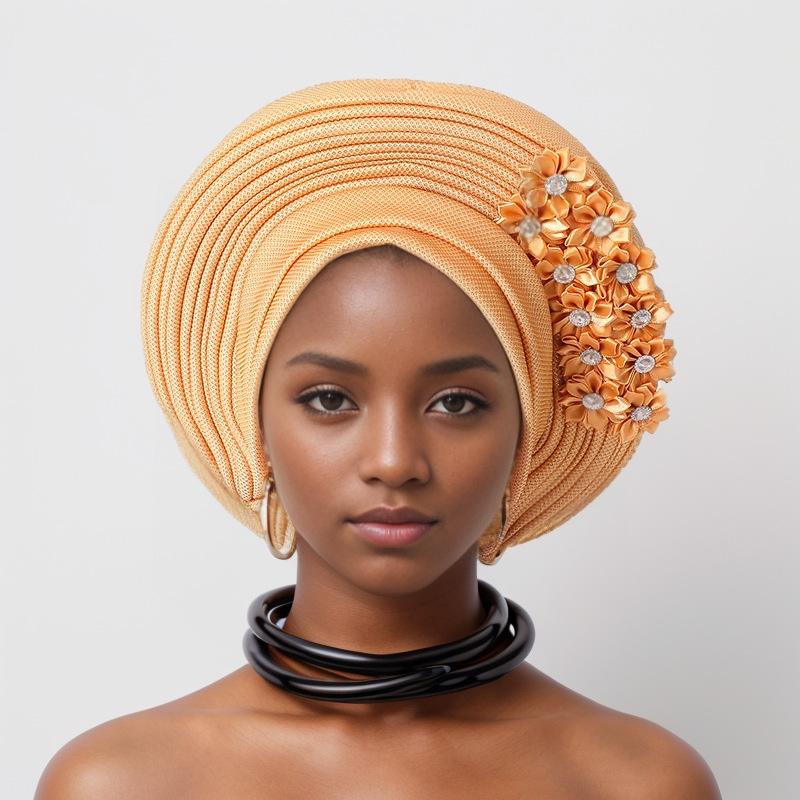 Hochzeit Mehrschichtiger Turbanhut Afrikanische Fächerförmige Kopfwickel Gefaltete Kopfbedeckung