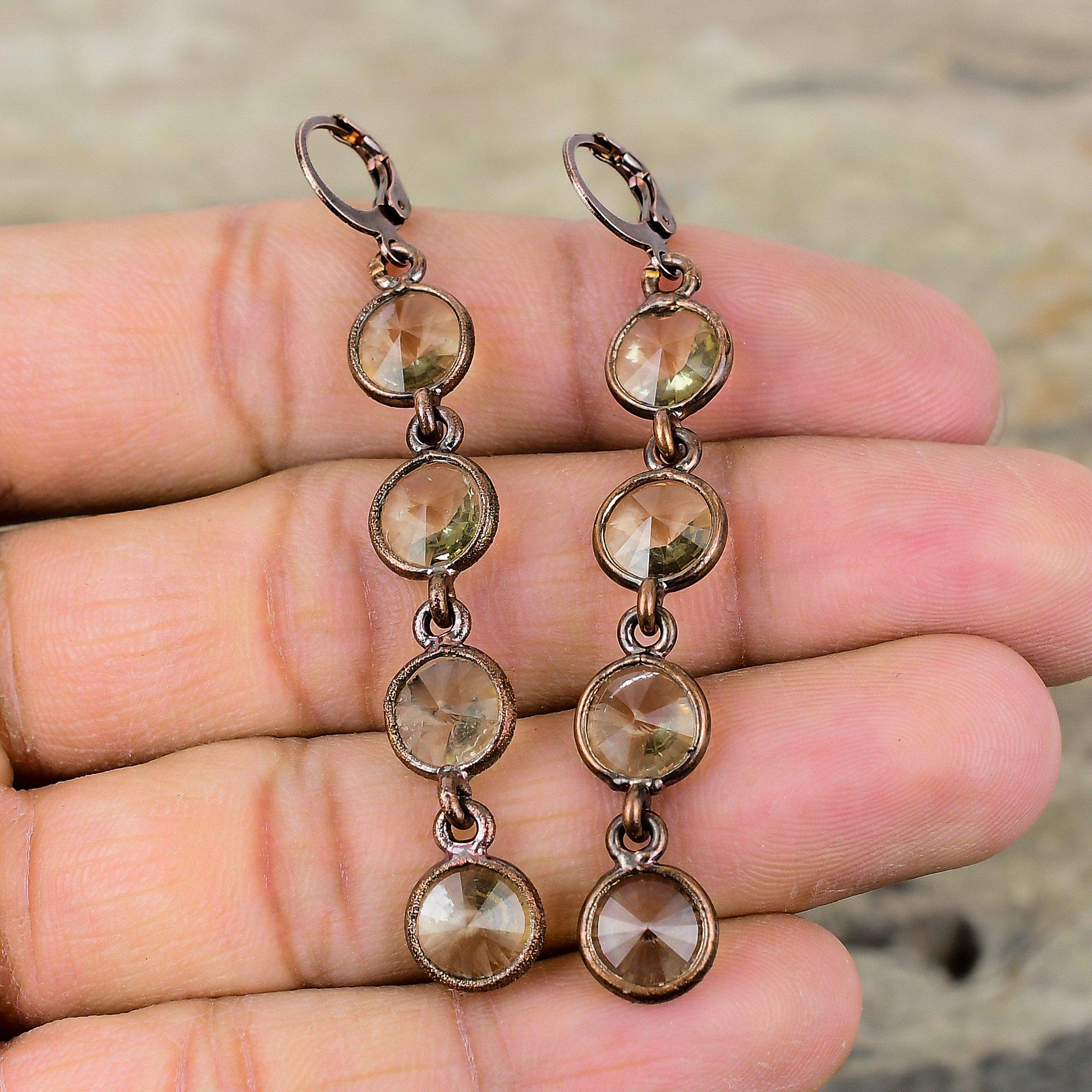 Cercei cu piatră prețioasă de citrin Cercei din cupru electroformat Cercei unici lucrați manual Bijuterii electroformate Cadou pentru mama Bijuterii din cupru citrin