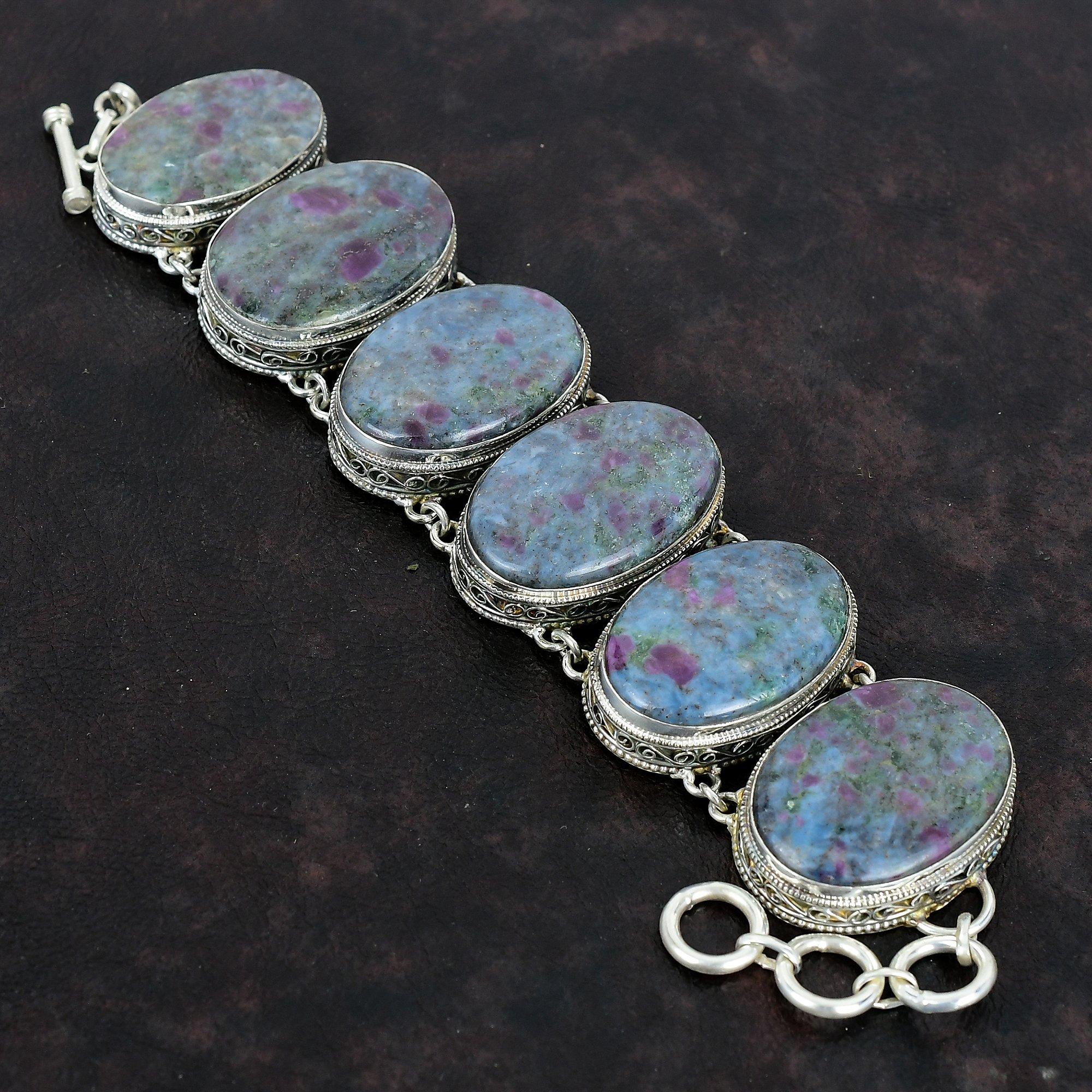 Ruby In Blue Kyanite Bracelet Gemstone Handmade Bracelet 925 Sterling Silver Bracelet Adjustable Chain Bracelet Vintage Jewelry Wedding Gift