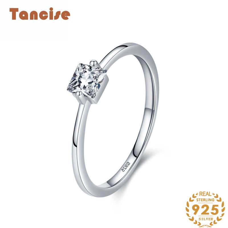Tancise Classic 925 Sterling Silver  Zircon Ring Ladies Jewelry Wedding Promise Party Gift