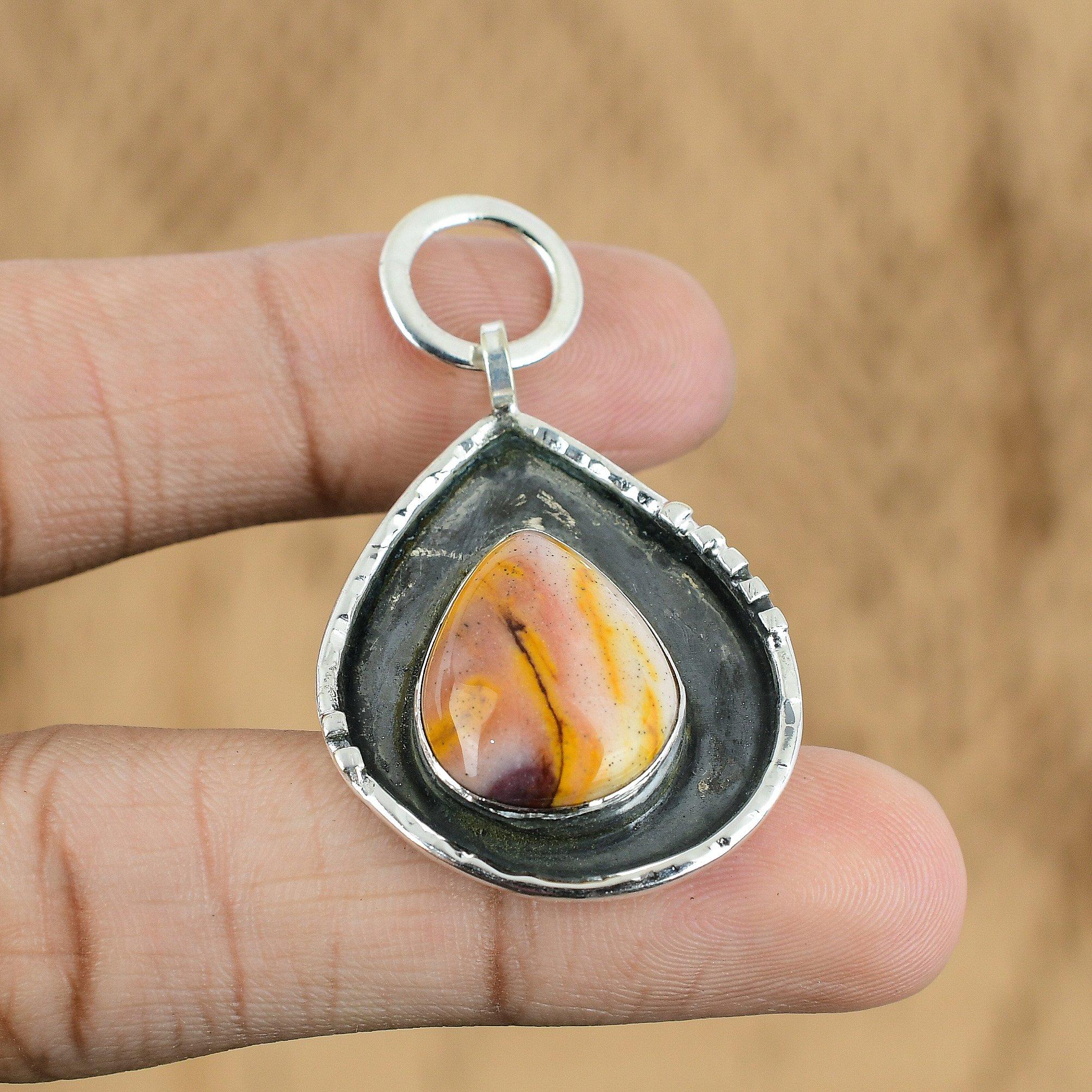 Natural Mookaite Gemstone Pendant Yellow 925 Sterling Silver Indian Jewelry