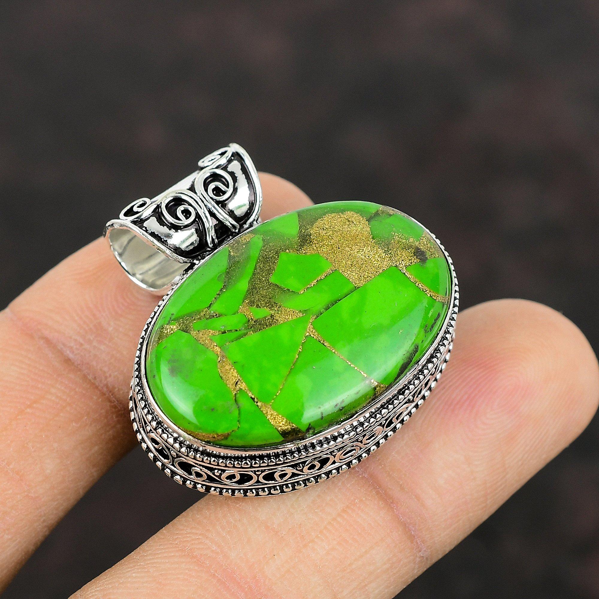 Copper Green Turquoise Pendant 925 Sterling Silver Pendant Handmade Decent Jewelry Genuine Gemstone Pendant Vintage Pendant Anniversary Gift