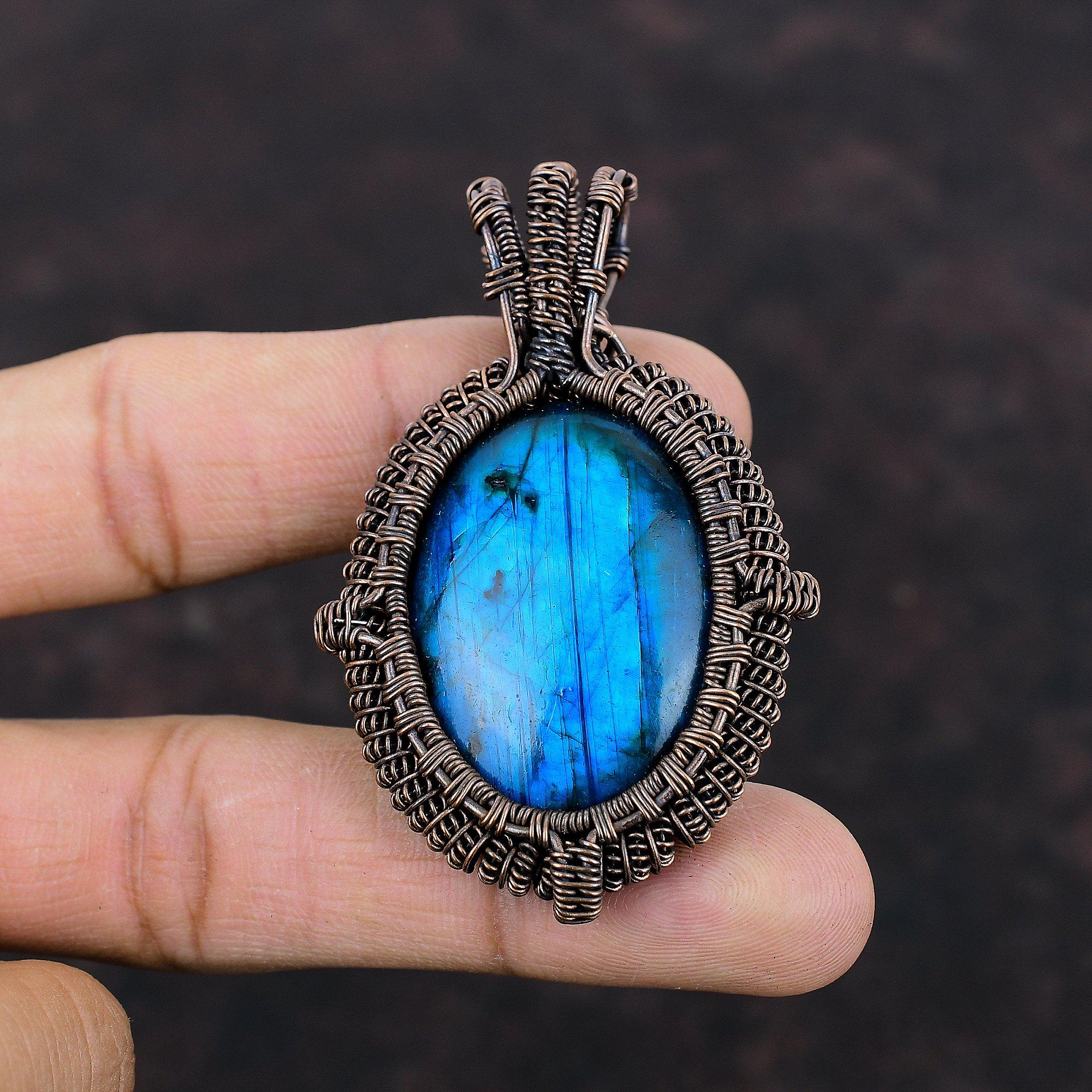 Neon Flash Labradorite Pendant Copper Wire Wrapped Pendant Natural Gemstone Pendant Beautiful Copper Jewelry Handmade Pendant Gift For Women