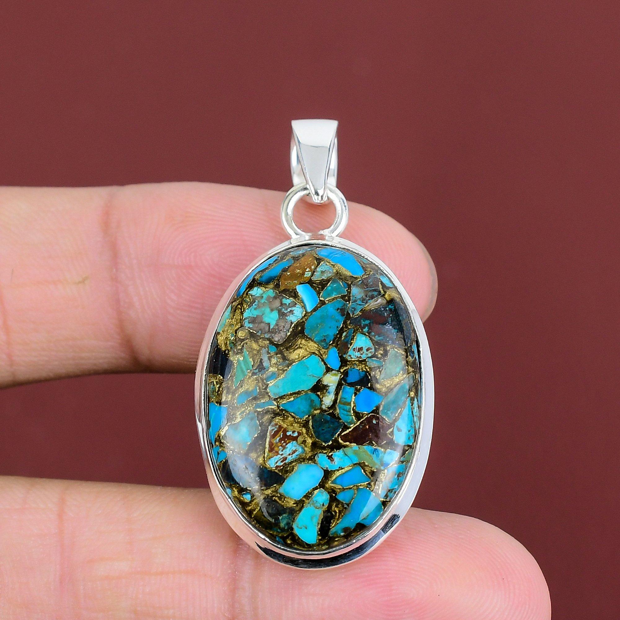 Copper Chrysocolla Pendant Natural Gemstone Jewelry 925 Sterling Silver Pendant Handmade Dainty Pendant Healing Stone Jewelry Gifts For Wife
