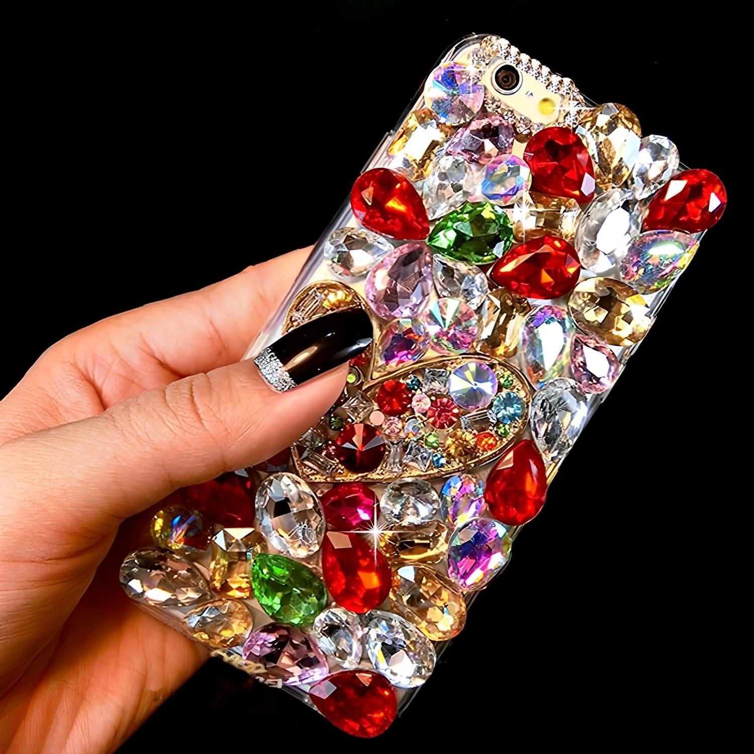 Glitter Rhinestone Phone Case For Samsung Galaxy A57 A37 A56 A36 A26 A55 A35 A25 A54 A34 A24 A52 A72 4G 5G Colorful Crystal Gemstone 3D Bling Cover