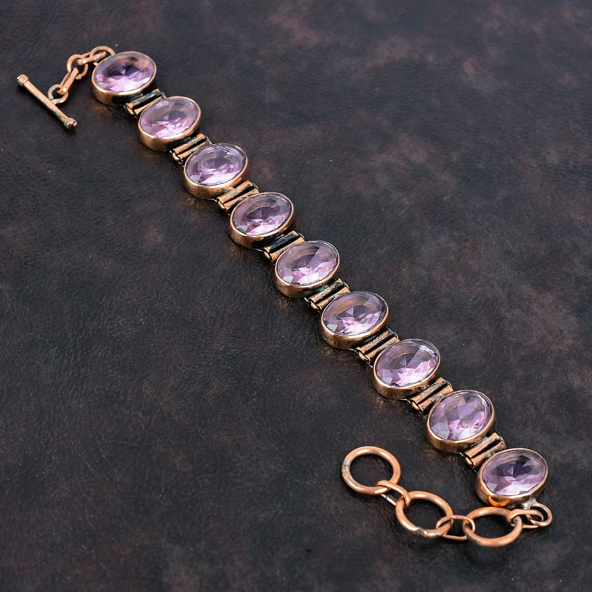Facettiertes Rosa Kunzit Armband Kupferarmband Verstellbares Kettenarmband Handgefertigt Echter Edelstein Armband Kunzit Kupferschmuck Geschenk für Ihn