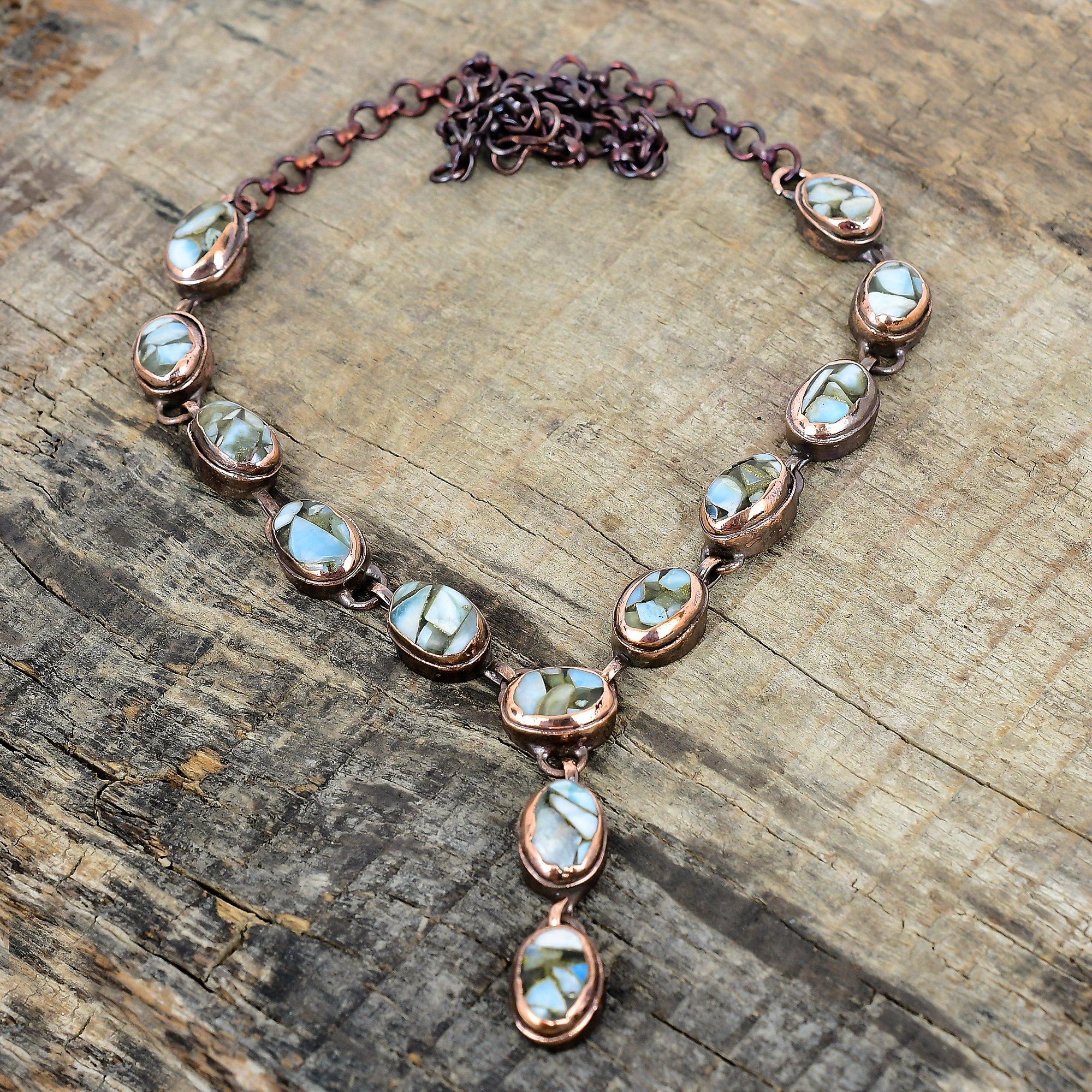 Copper larimar necklace electroformed copper necklace adjustable chain necklace copper jewelry gemstone necklace handmade jewelry for gifts