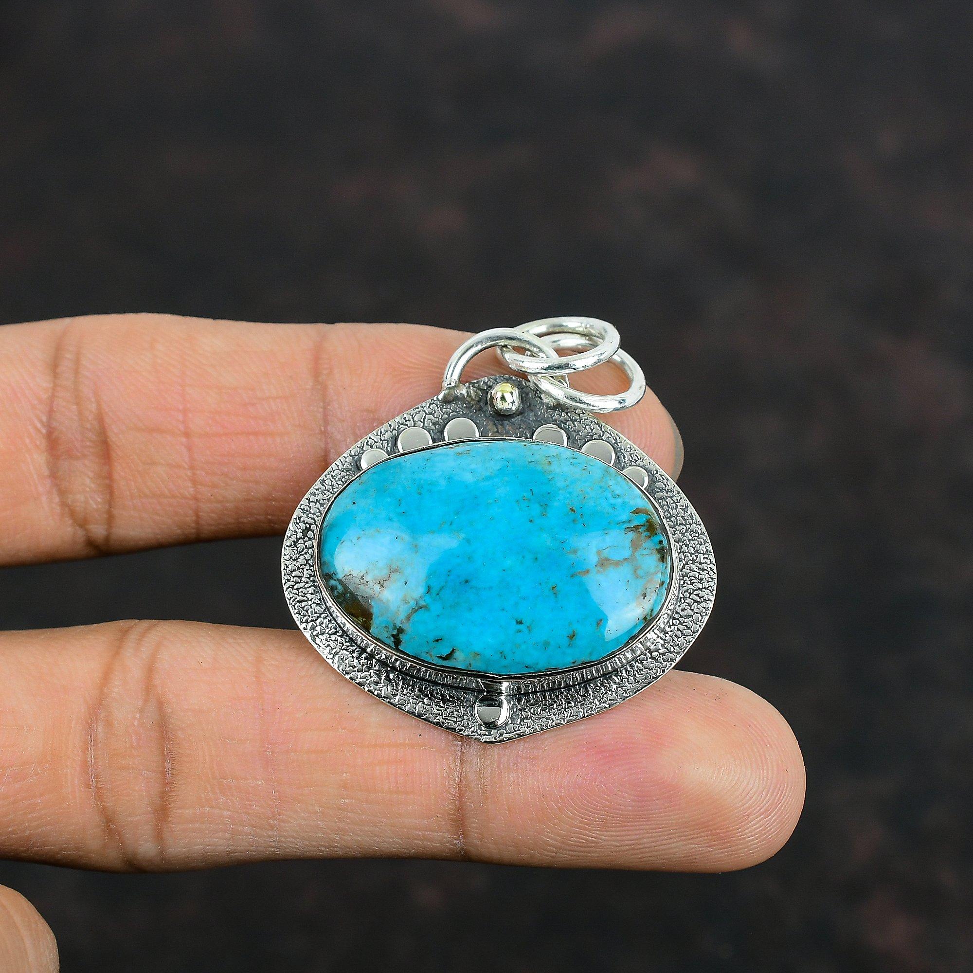 Tibetan Turquoise Gemstone Pendant 925 Sterling Silver Pendant Handmade Pendant Unique Silver Jewelry Dainty Pendant For Women Gifts For Her