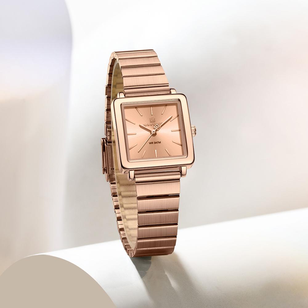 Naviforce Original Women Watch Square Dial 30m Waterproof Stainless Steel Strap Quartz Watch Casual Fashion Elegant Ladies Wristwatch NF5048