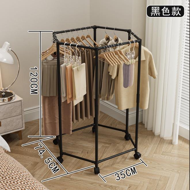 Hexagonal Rotatable Clothing Rack with Wheels – Sturdy 16mm Metal Tube, Freestanding Vertical Garment Hanger,  Black/White
