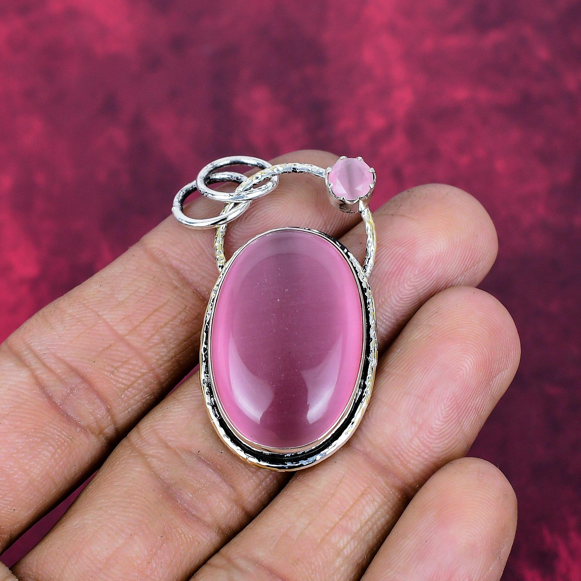 Pink Monalisa Pendant, 925 Sterling Silver Pendant Jewelry. Gift For Women Handmade Pendant Gemstone Jewelry