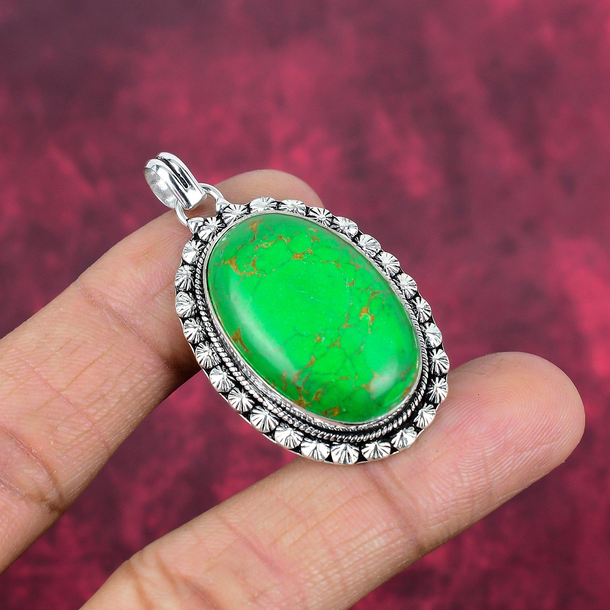 Přívěsek se zelenou mědí a tyrkysem, stříbrný přívěsek 925 s drahokamy, ručně vyrobený přívěsek, úžasné šperky, dárek pro ni