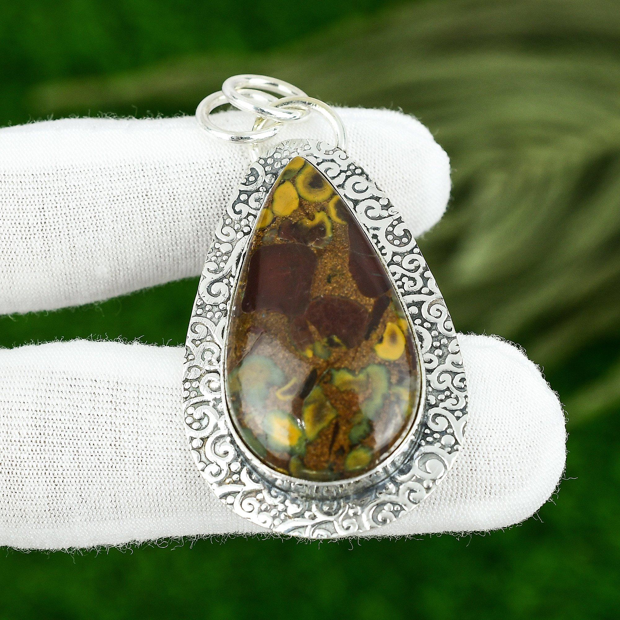 925 Sterling Silver Fruit Jasper Gemstone Wife Bezel Wedding New Pendant Jewelry