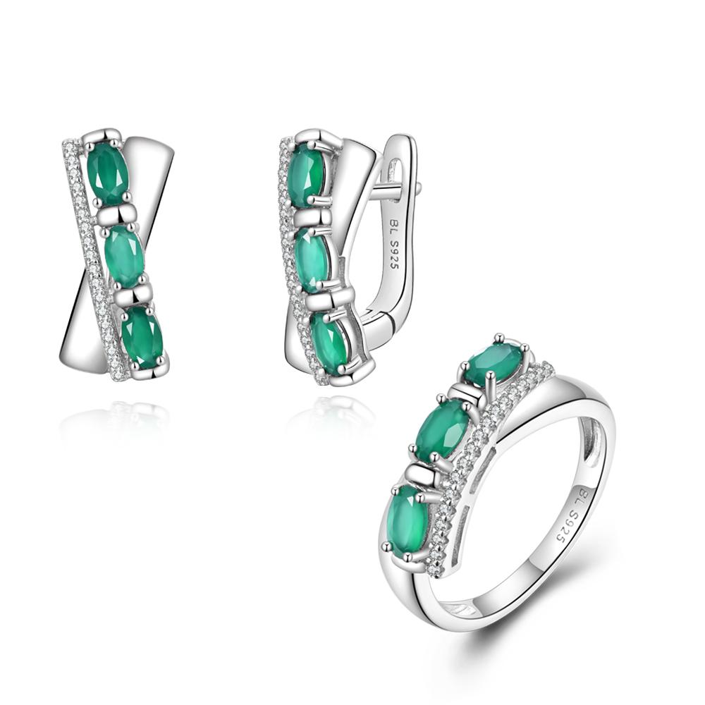 925 Sterling Silber grüner Achat Schmuckset natürlicher Edelstein Ohrring Ring klassisches Design für Frauen Frau schönes Geschenk