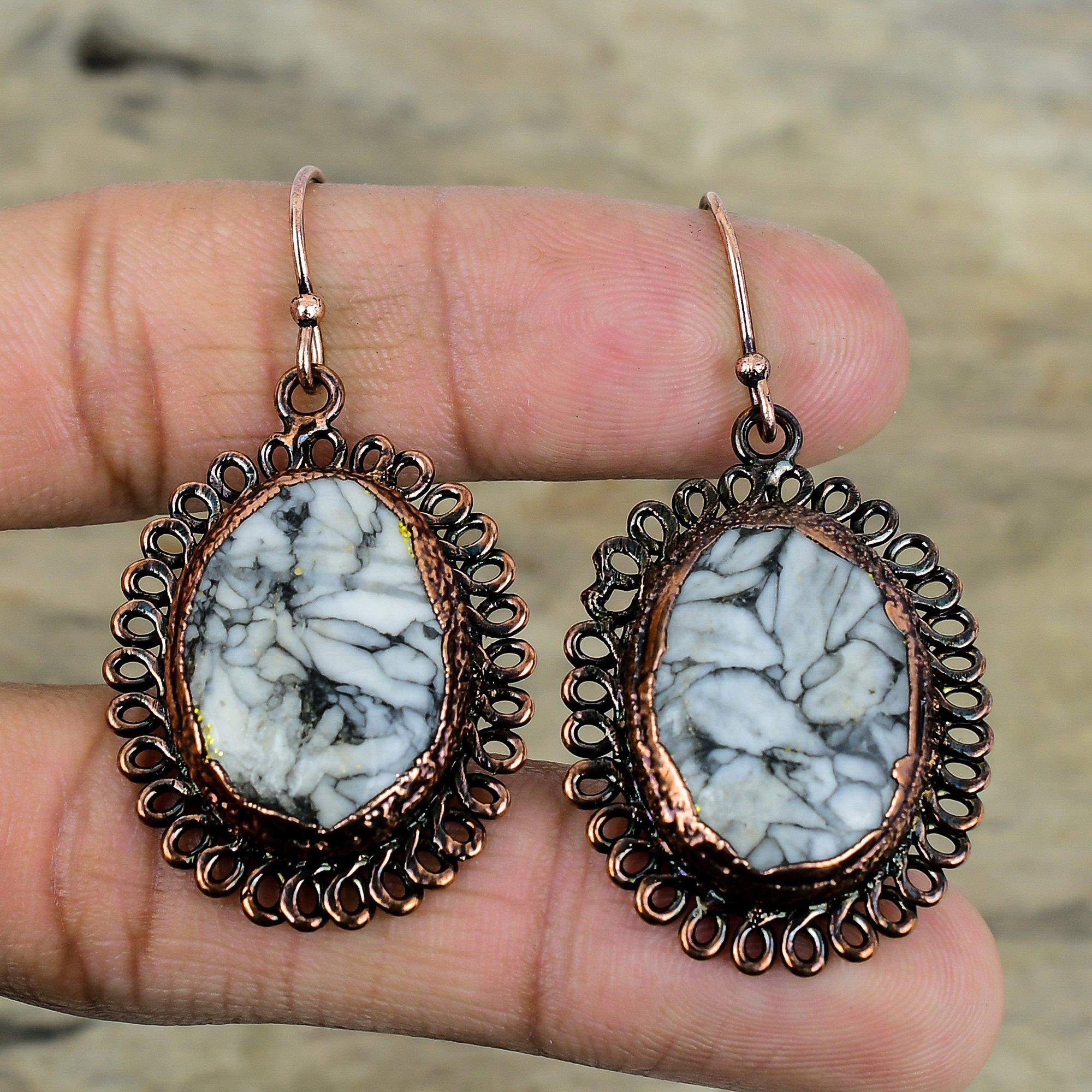 Pinolith Jasper Earring Electroformed Copper Earrings Original Gemstone Jewelry Latest Design Earring Handmade Copper Jewelry Gifts For Wife