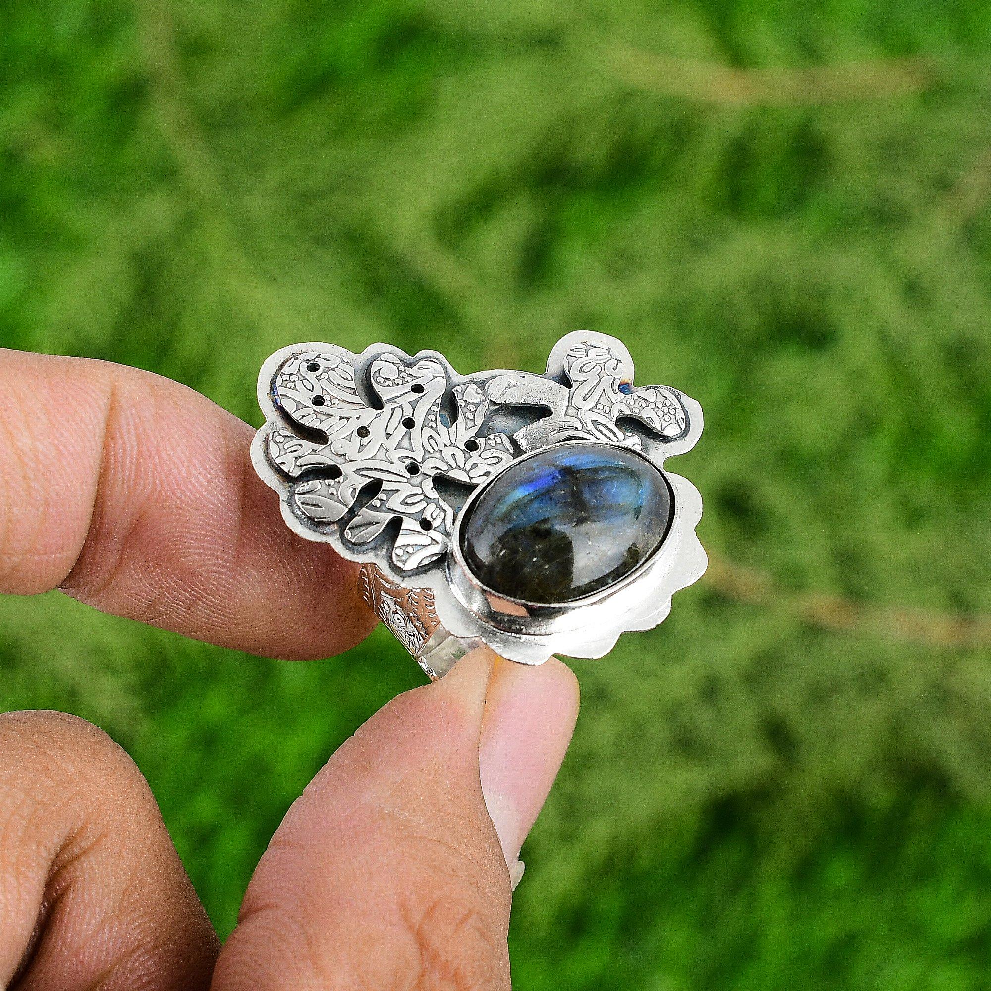 Mothers day Sale Sterling Silver Natural Labradorite Wife Stackable Ring Jewelry