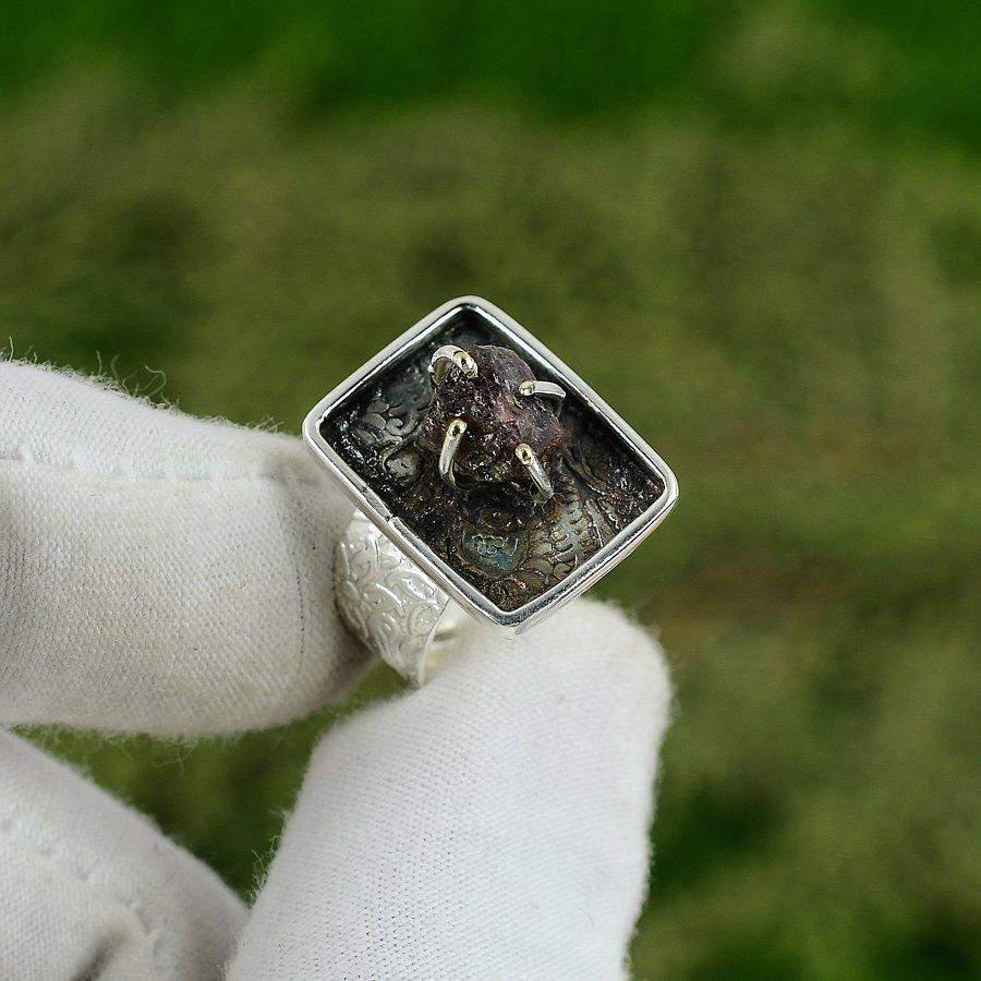 Geschenk für sie Natürlicher Amethyst Roh Stapelbarer Verstellbarer Ring 925 Silber