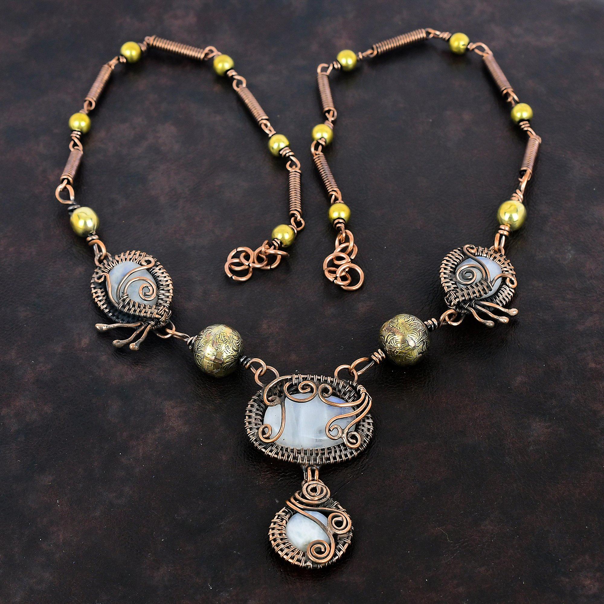 Regenbogenmondstein Halskette Kupferdraht umwickelte Halskette Verstellbare Halskette Edelsteinschmuck Handgefertigte Halskette Kupferschmuck Geschenke für Ehefrau