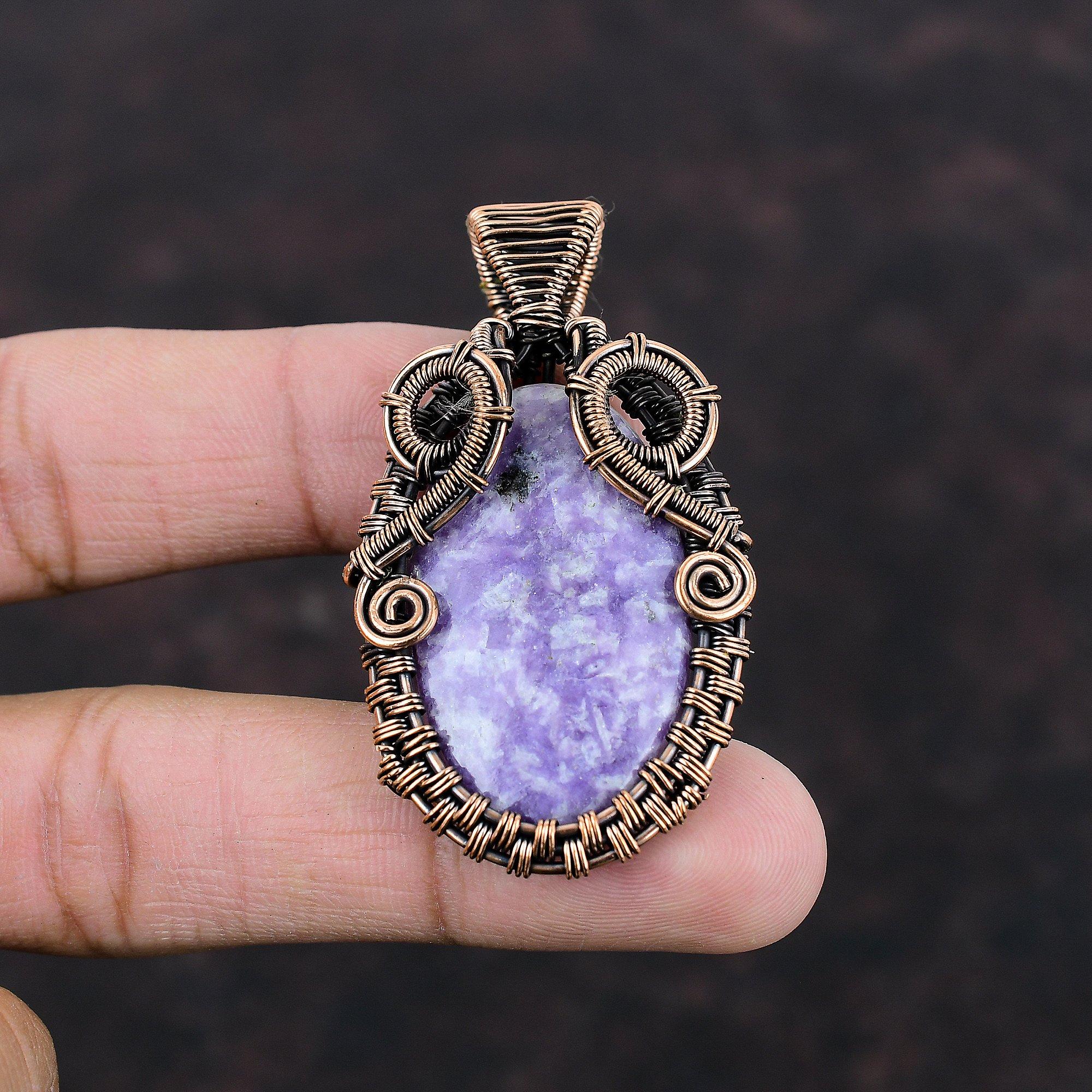 Lepidolite Gemstone Pendant Copper Wire Wrapped Pendant Lepidolite Copper Jewelry Stylish Pendant Gift For Him Wire Jewelry Handmade Pendant
