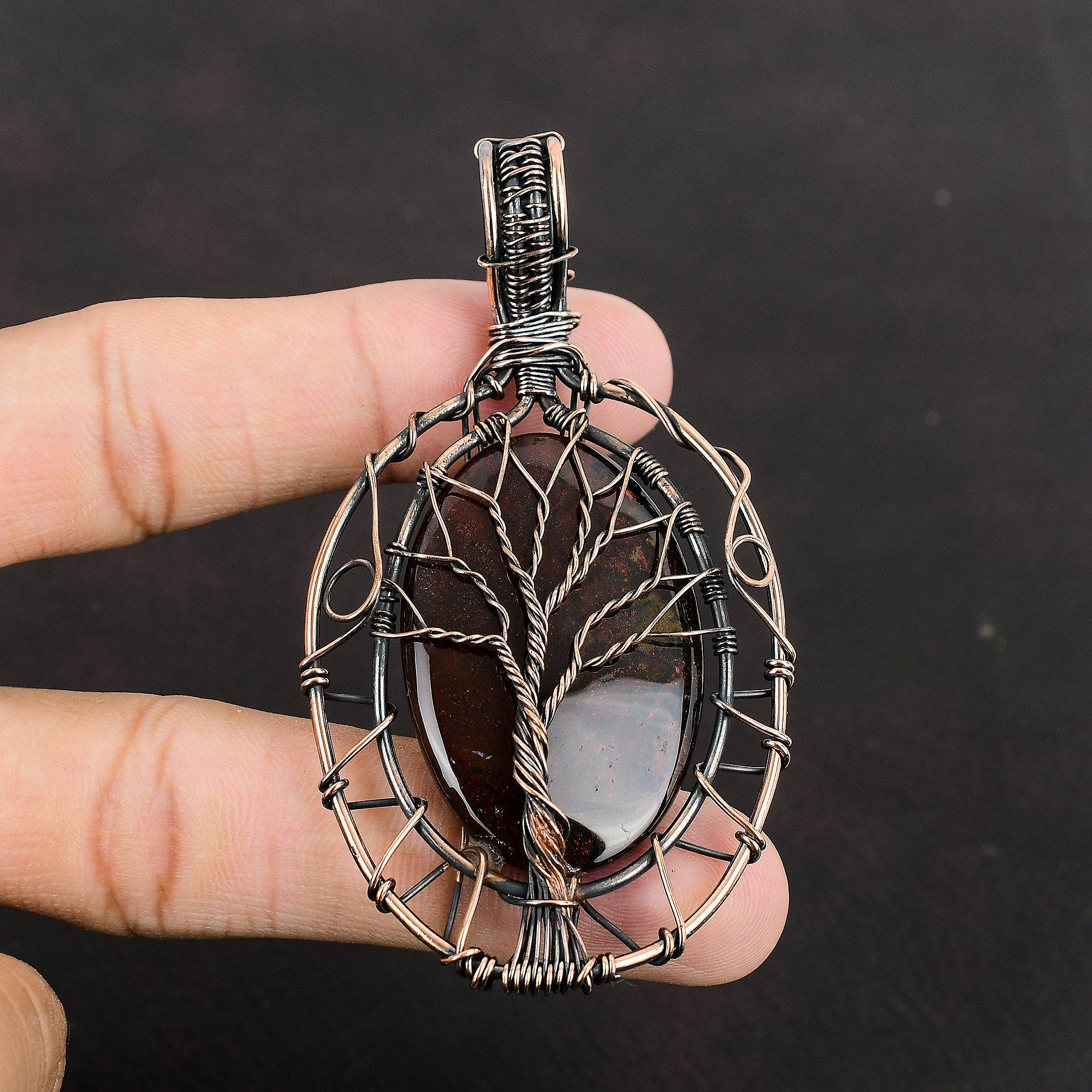 Tree Of Life Bloodstone Pendant Copper Wire Wrapped Pendant Gemstone Handmade Pendant Bloodstone Jewelry Gift For Mom Wire Design Pendant