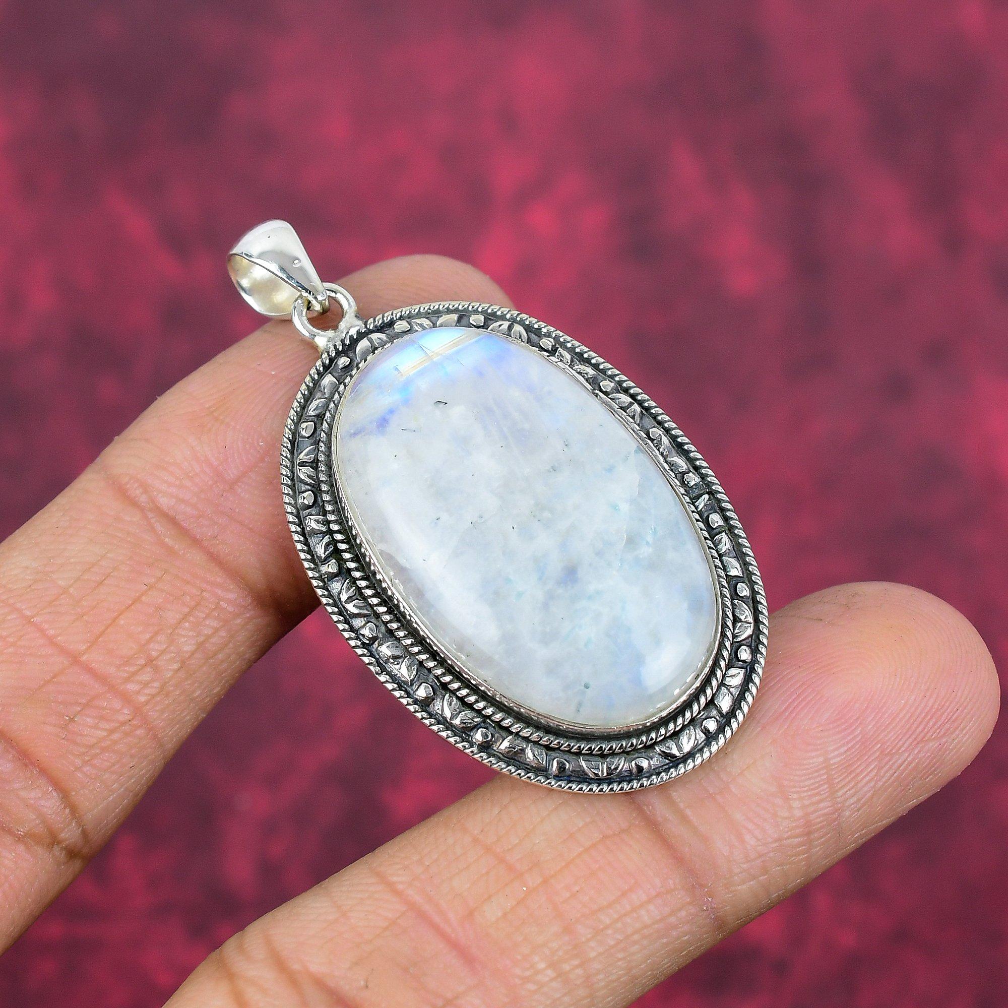 Regenbogen Mondstein Anhänger Edelstein Schmuck, 925 Sterling Silber Anhänger, handgemachter schöner Schmuck Anhänger