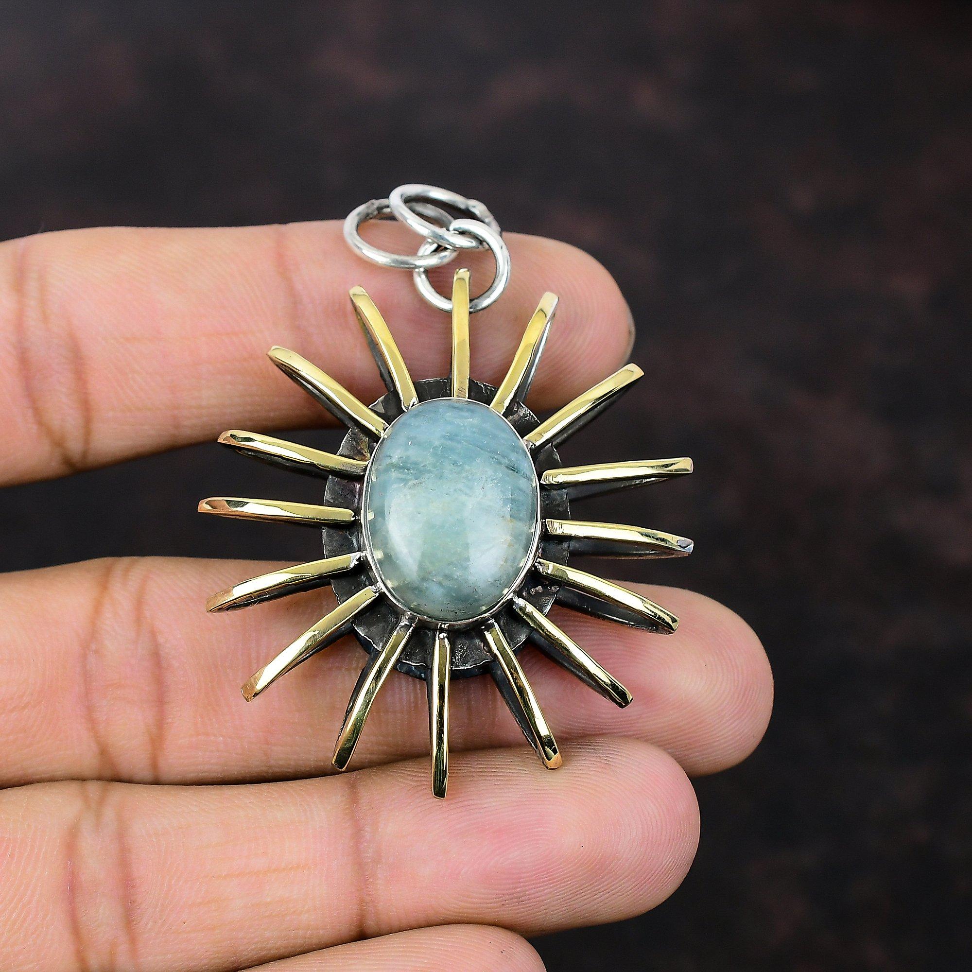 Aquamarin Anhänger 925 Sterling Silber Anhänger Edelstein handgemachter Schmuck 18K vergoldeter Anhänger Käfig Anhänger Geschenk für Frauen Antiker Schmuck