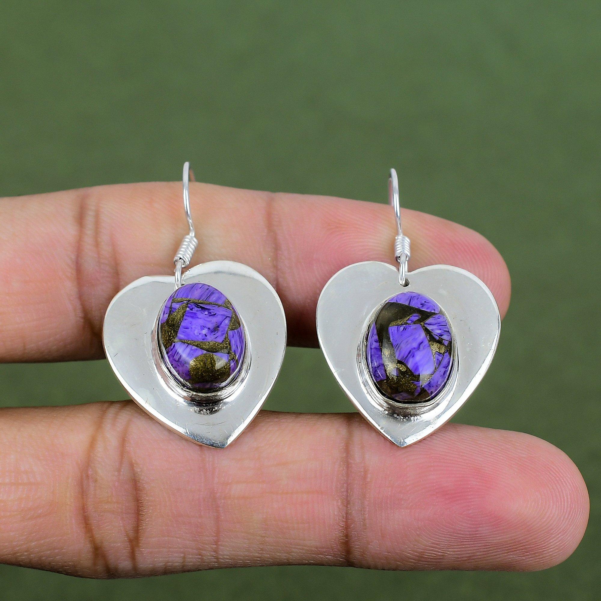 Copper Charoite Earring 925 Sterling Silver Earring Handmade Earring Natural Gemstone Earrings Charoite Jewelry Drop Earring Engagement Gift