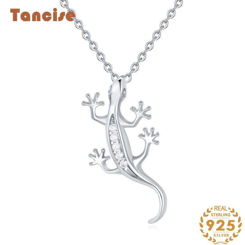 Tancise S925 Sterling Sølv Mote Personlighet Gecko anheng Halskjede Bursdagsgave Vintage klassisk sett kjede