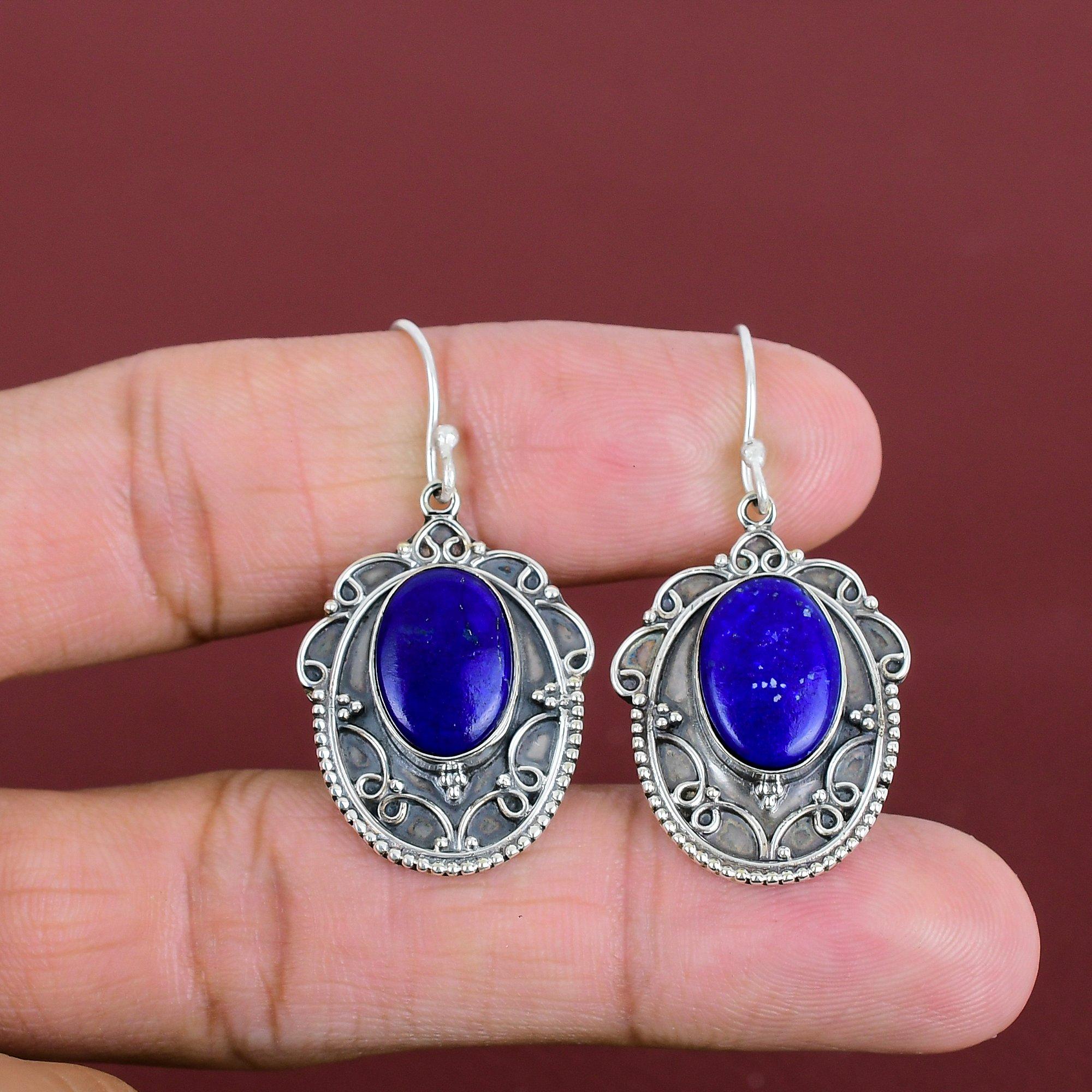 Lapis Lazuli Earrings Natural Gemstone Jewelry Handmade Earrings 925 Sterling Silver Earring Vintage Earring Wedding Gifts Brand New Jewelry