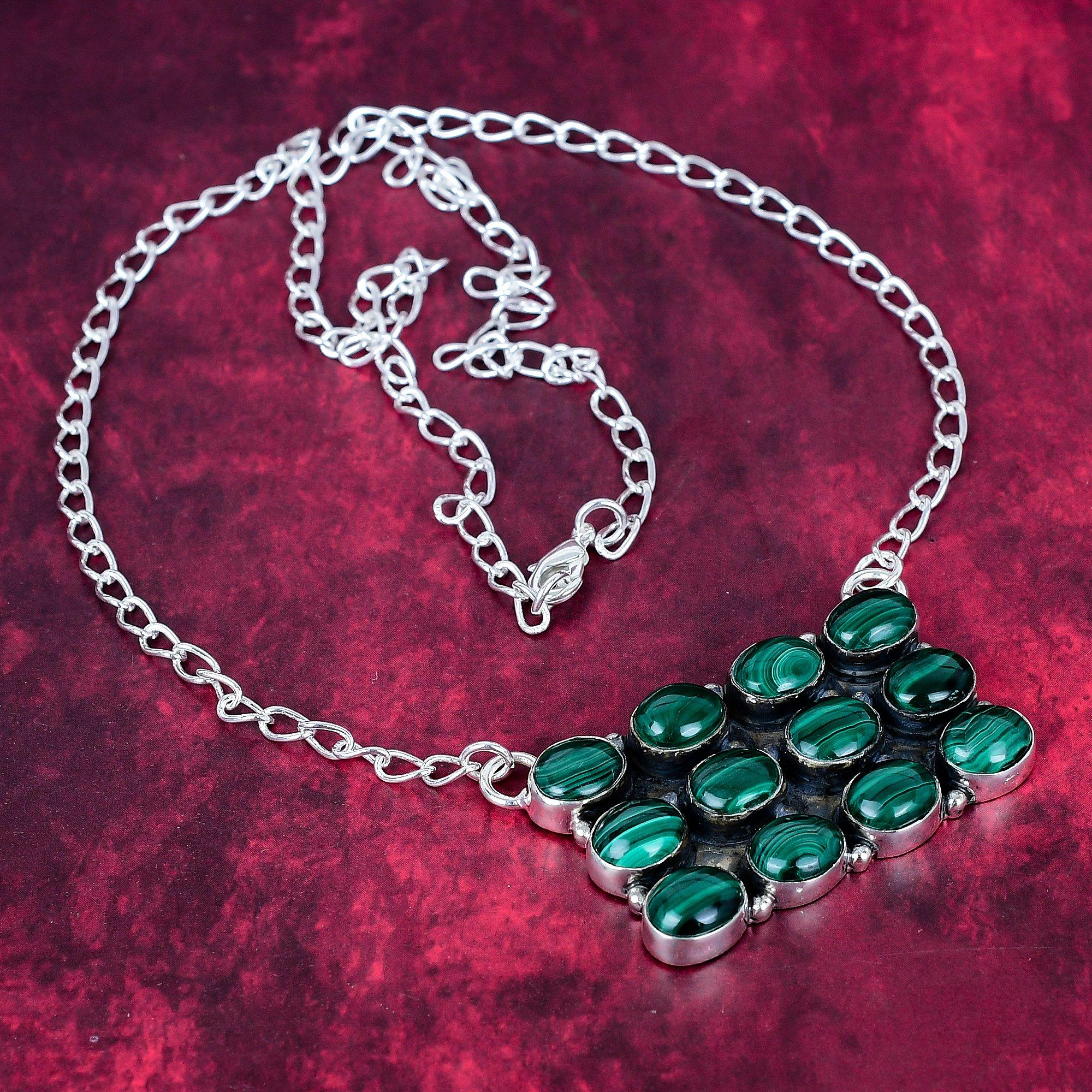 Collier en malachite, chaîne réglable en argent sterling 925. Cadeau pour femme, collier fait main, bijoux en pierres précieuses