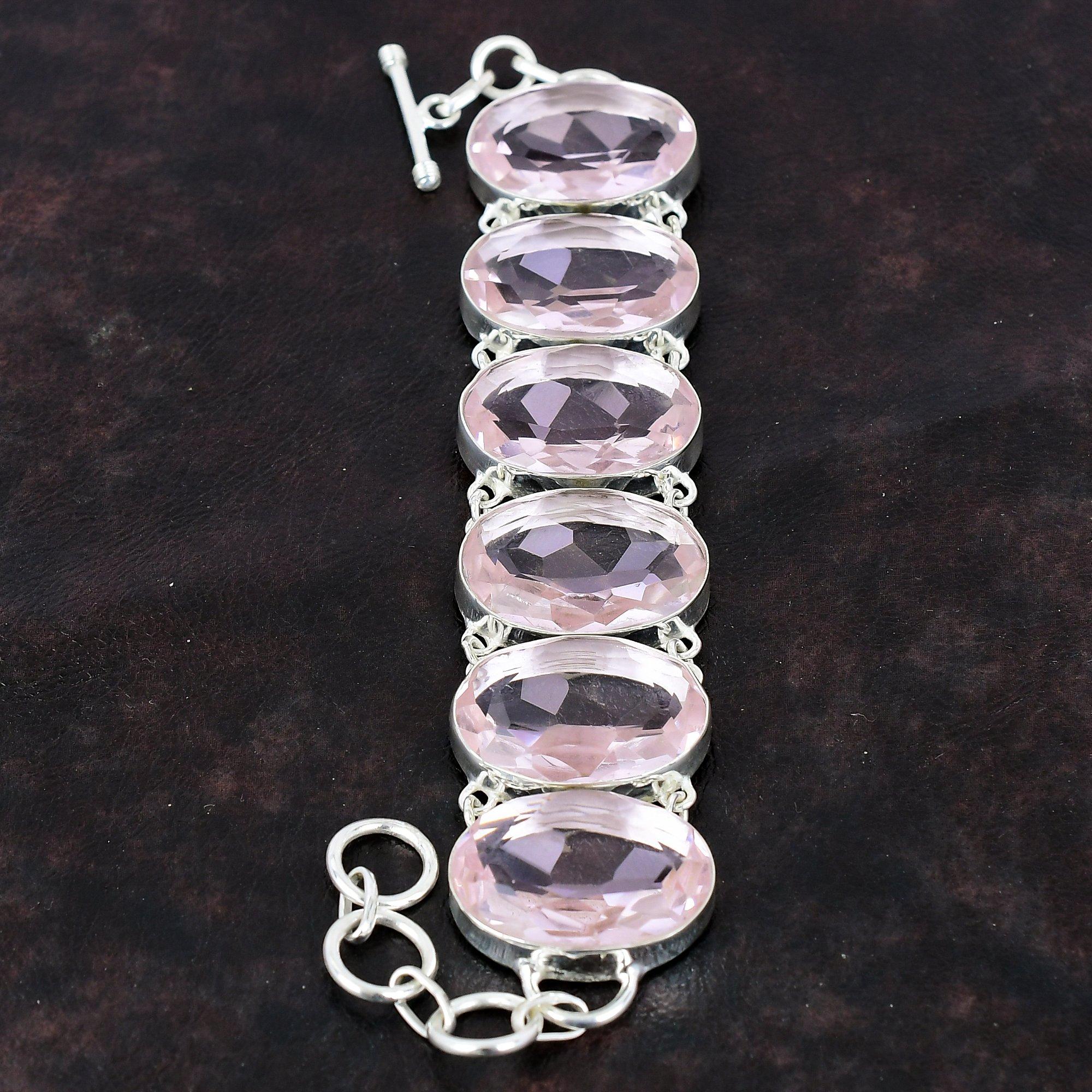 Facettiertes Rosa Kunzit Armband Handarbeit Schmuck 925 Sterling Silber Armband Natur Edelstein Armband Verstellbares Kettenarmband Hochzeitsgeschenk