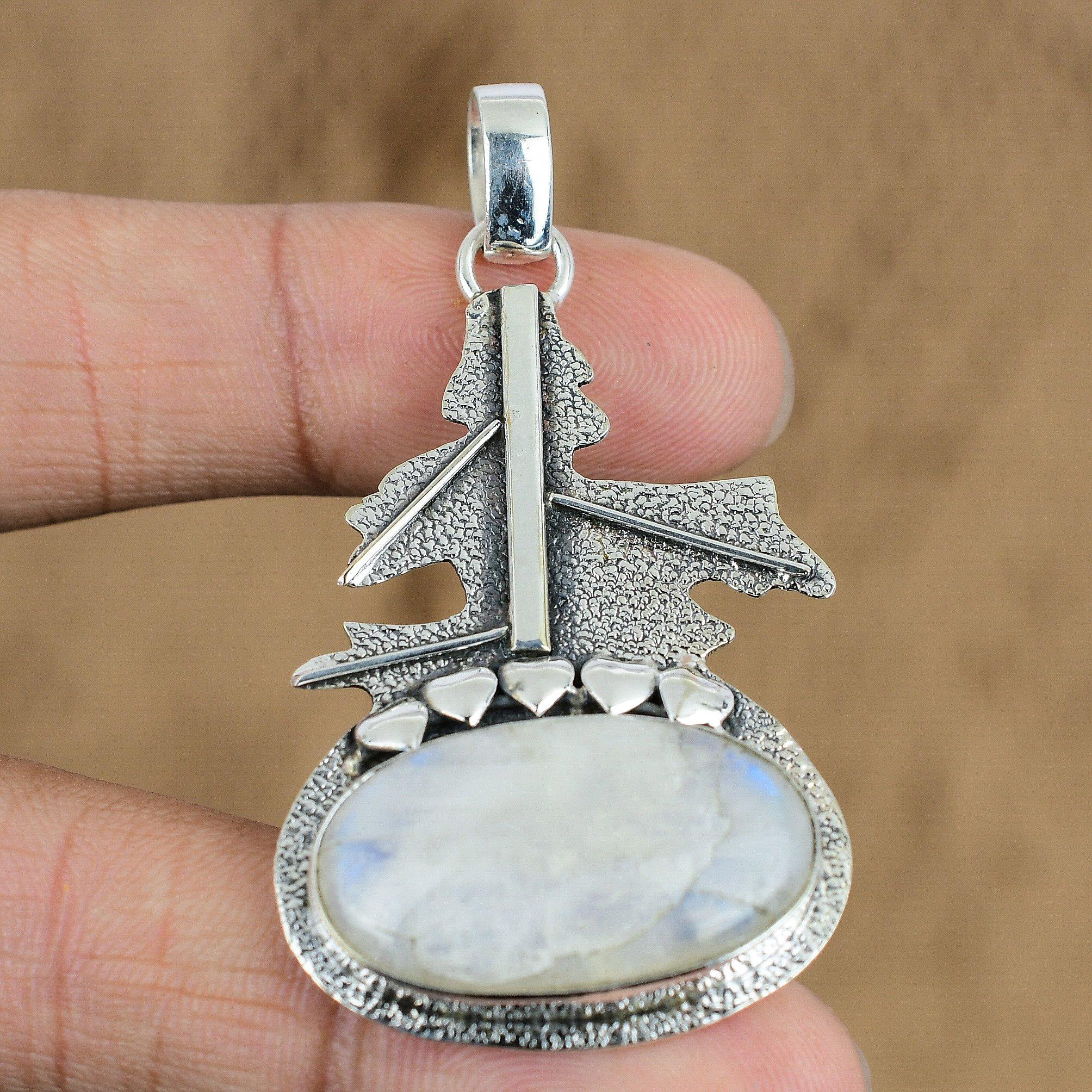 Natural Rainbow Moonstone Gemstone Pendant 925 Sterling Silver Indian Jewelry