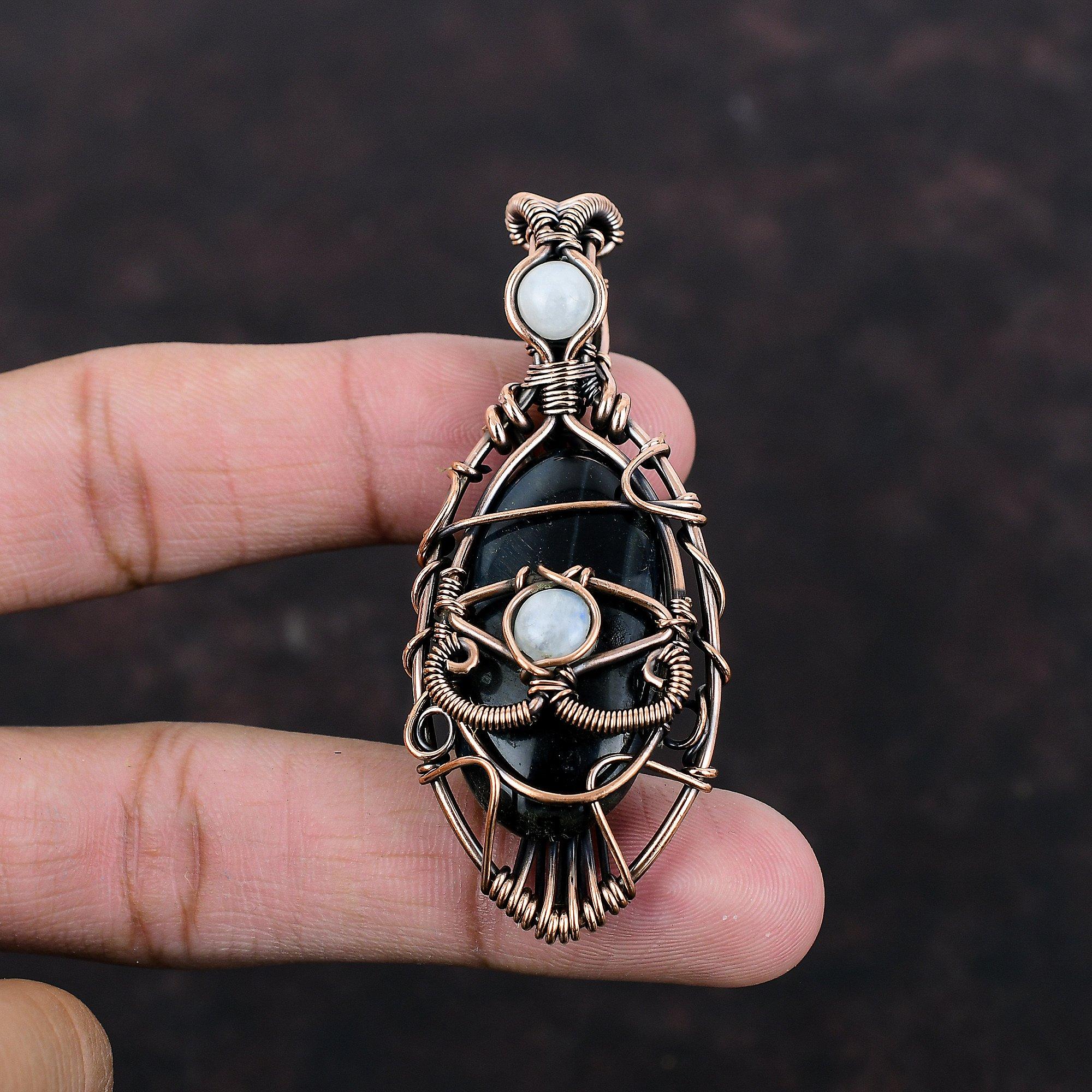 Evil Eye Nellite Pendant Copper Wire Wrapped Pendant Rainbow Moonstone Jewelry Handmade Gemstone Pendant Antique Copper Jewelry Wedding Gift