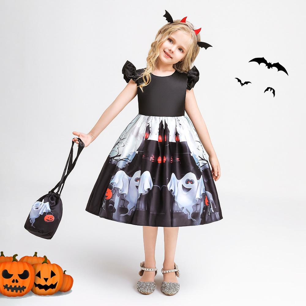 3 ks Pumpkin Witch Cosplay dievčenské šaty Vianočný Halloween Vampire Kostým Dievčenské Party Princezná Šaty Deti Detské Oblečenie 3 6 8 10 Year Black