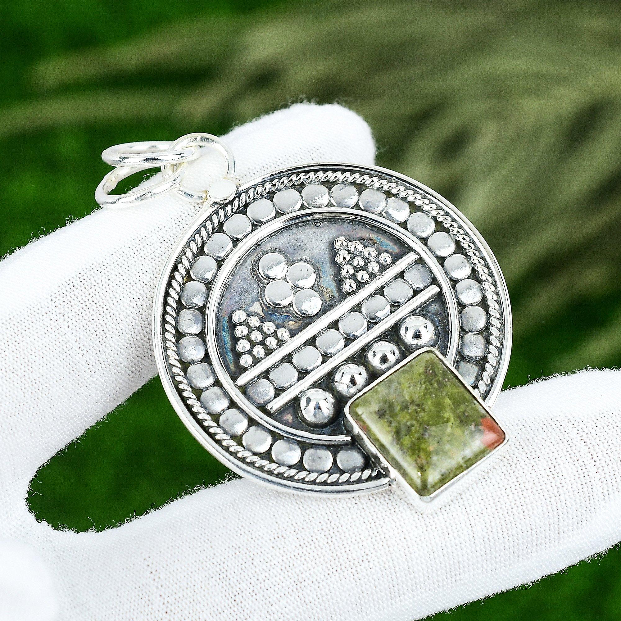 Friendship Day Deal Unakite Gemstone 925 Silver Engagement Bezel Mother Pendant