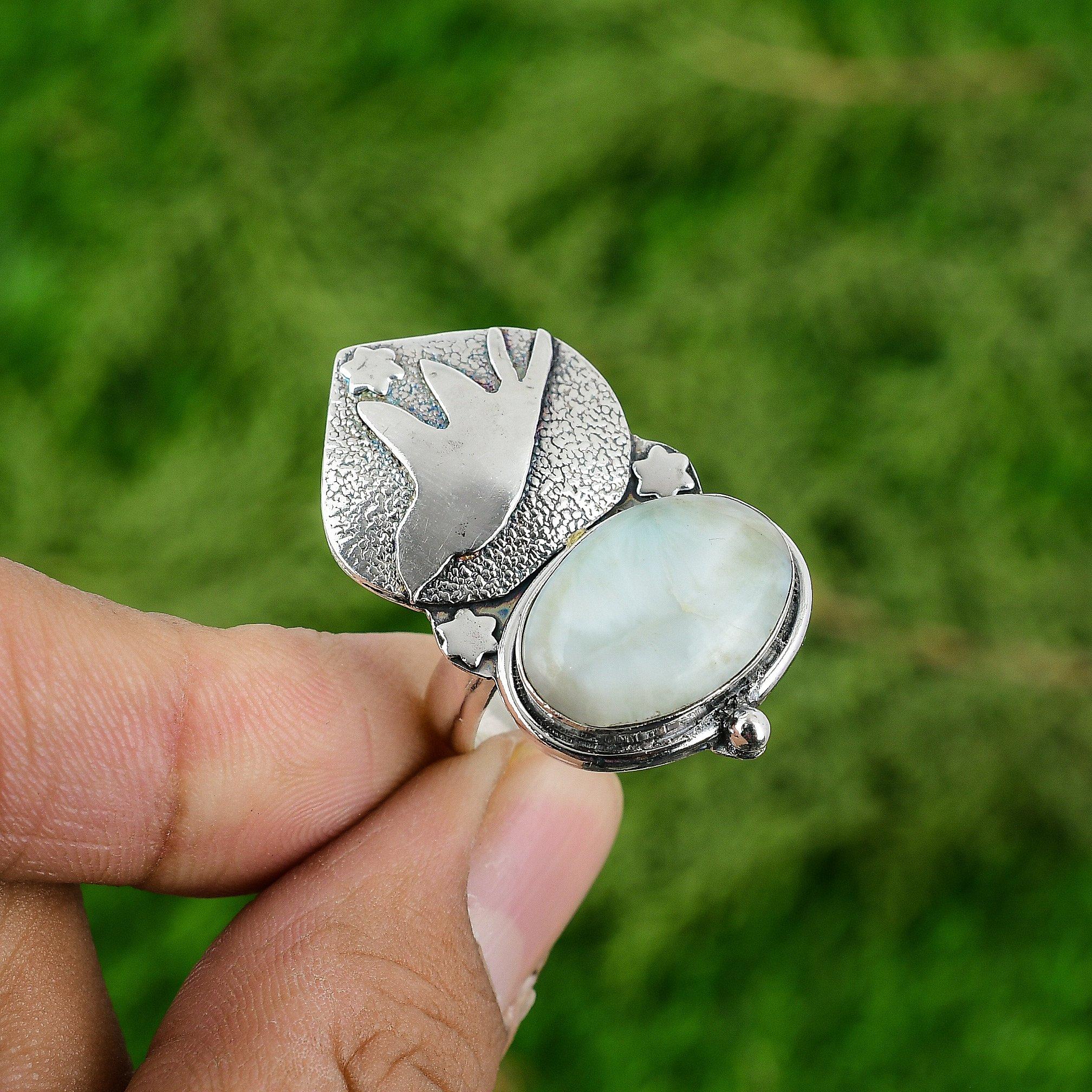 Womens day Sale 925 Silver Larimar Gemstone Bird Bezel Wife Promise Ring Jewelry
