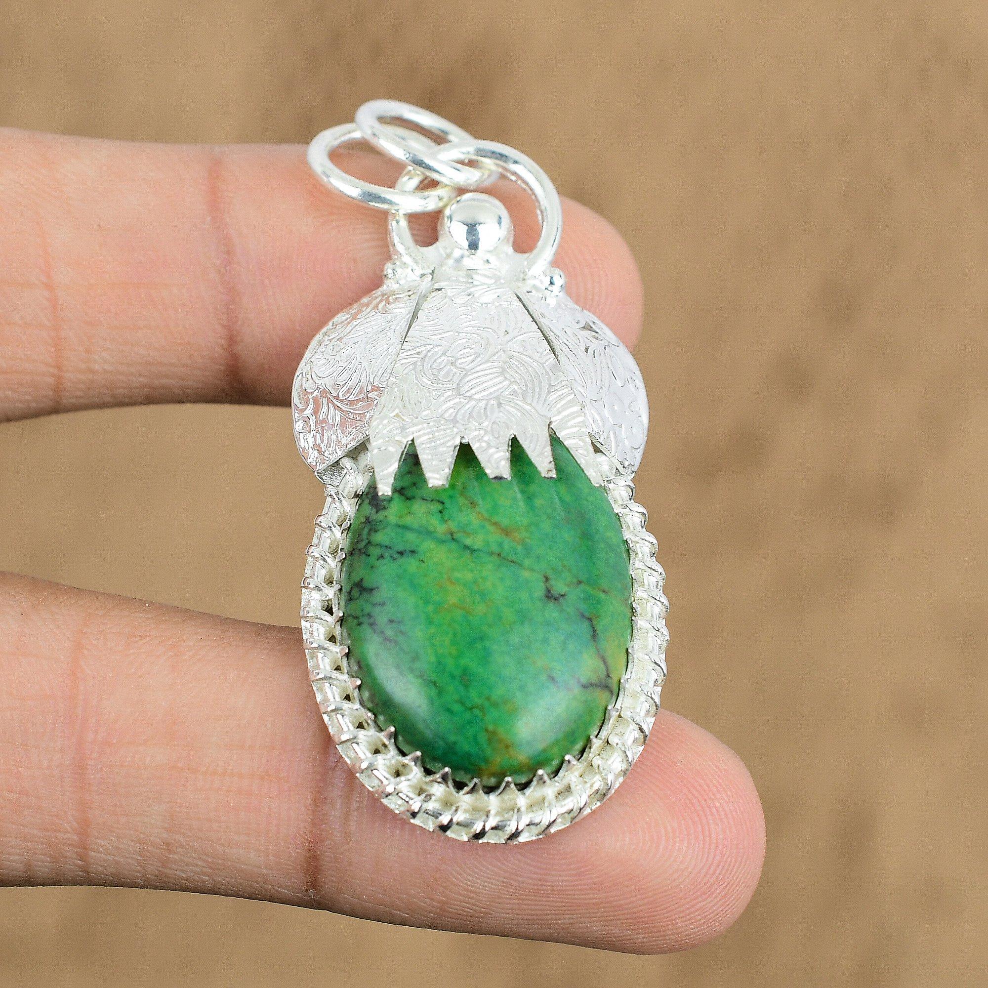 Womens day Sale Oval Natural Tibetan Turquoise Pendant Jewelry Sterling Silver