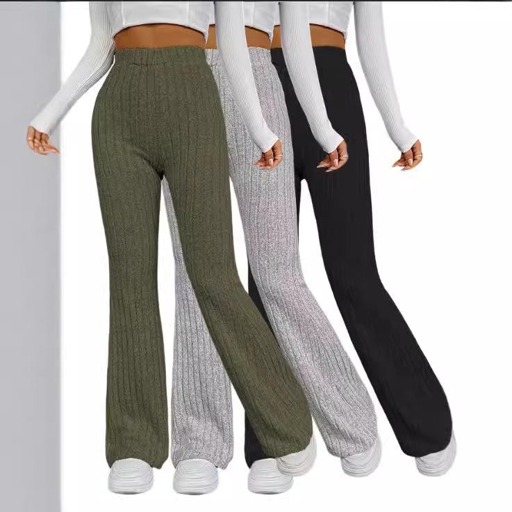 2025 Women's Fashion High-Waisted Flared Pants Slim Fit Solid Color Casual Long Trousers for Autumn Winter