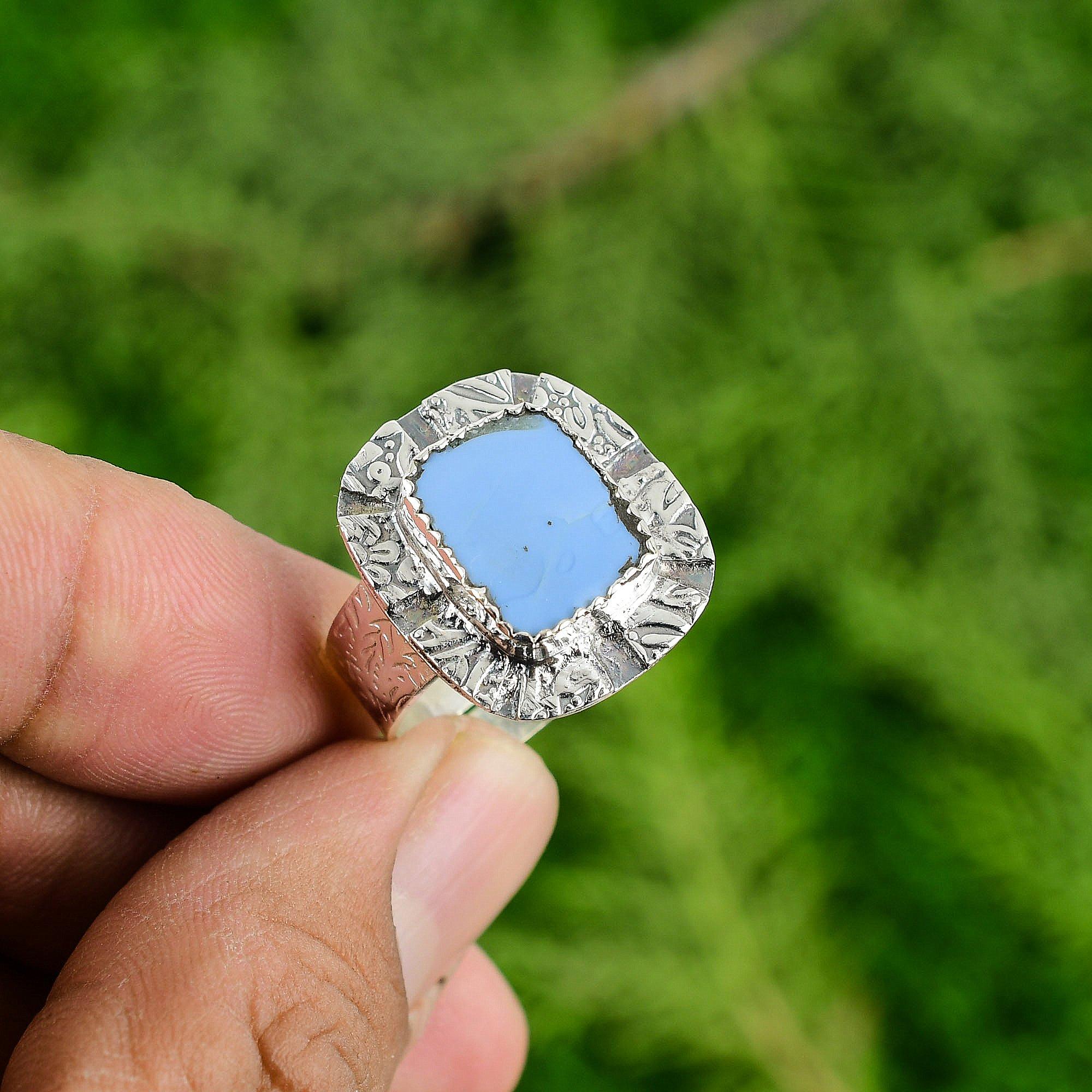 Mothers Day Deal Sterling Silver Natural Owyhee Blue Opal Promise Ring Jewelry