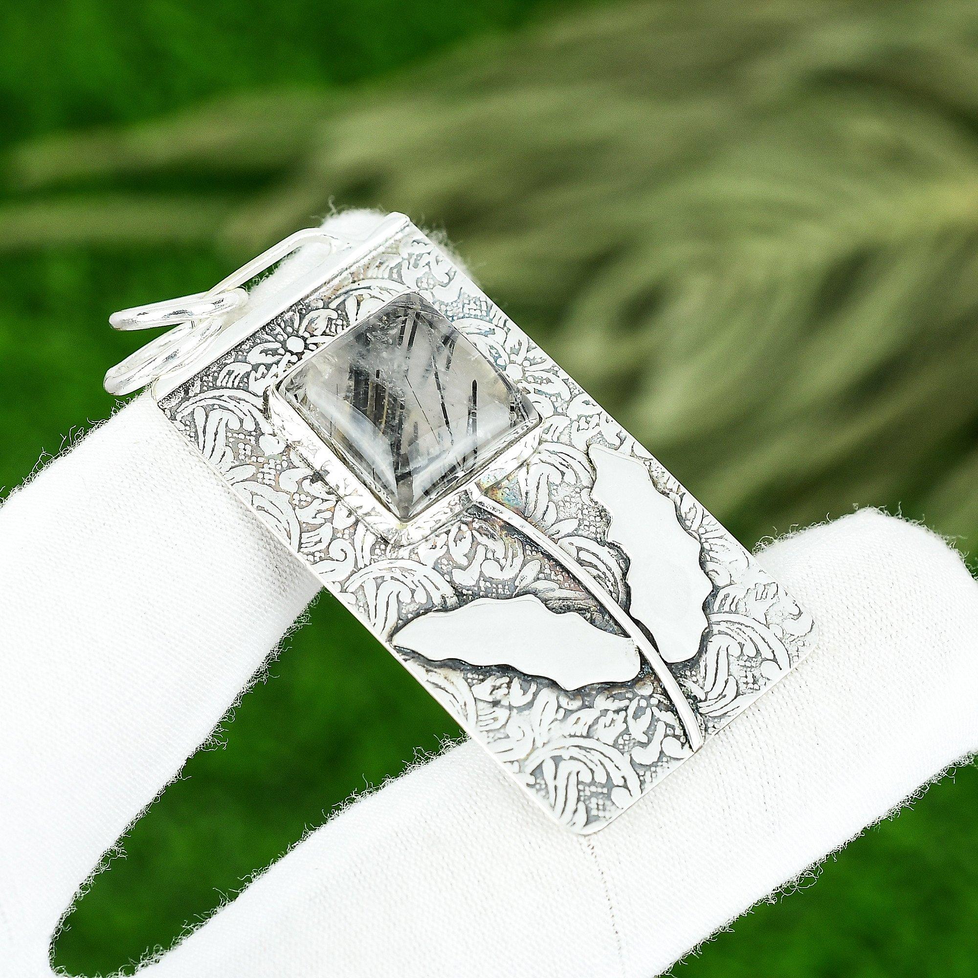 Freundschaftstagsangebot Natürlicher Schwarzer Rutil Sterlingsilber Mutter Hochzeit Anhänger