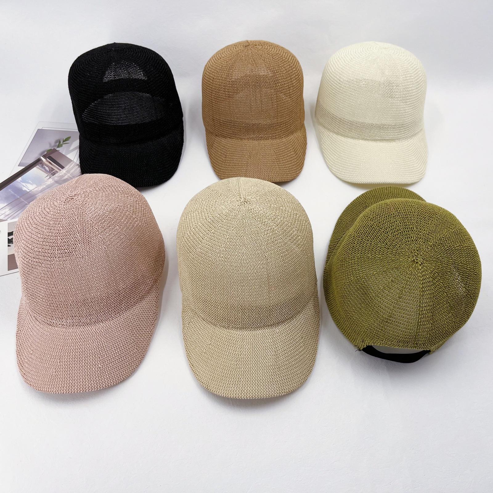 Summer Breathable Straw Baseball Cap Outdoor Sun Hat Women Solid Color Adjustable Shade Beach Hats