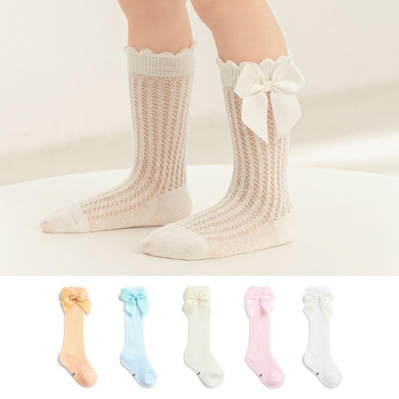 Summer new ultra-thin mesh socks, children's large bow middle tube socks, baby loose mouth mosquito proof socks, baby socks