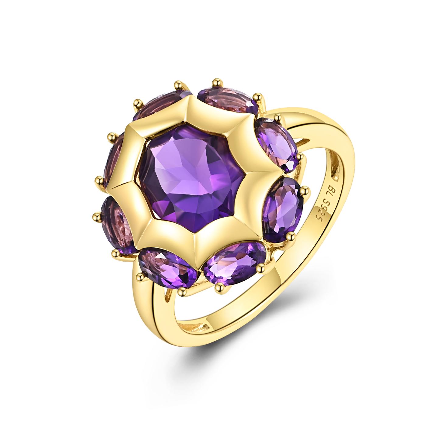Natural Gemstone South African Amethyst Ring Women's Fashion 925 Sterling Silver Light Luxury Jewelry Anniversary Party