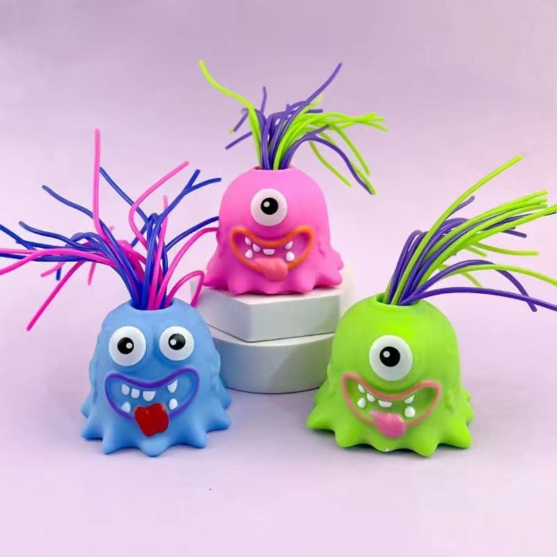 Creative Novelty Funny Hair Pulling Screaming Little Monster Toy Squeeze Prank Fidget Sound Toy Kids Decompression Toys