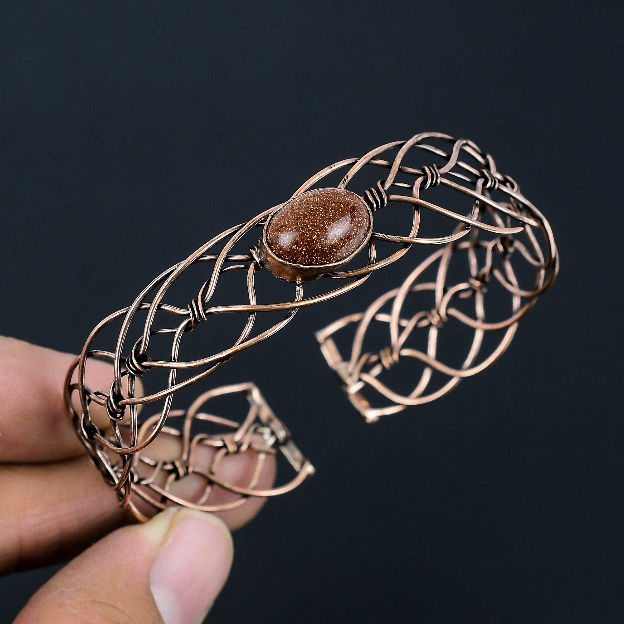 Sunstone Gemstone Handmade Copper Wire Wrap Jewelry Elegant Adjustable Bangle For Wedding Gift