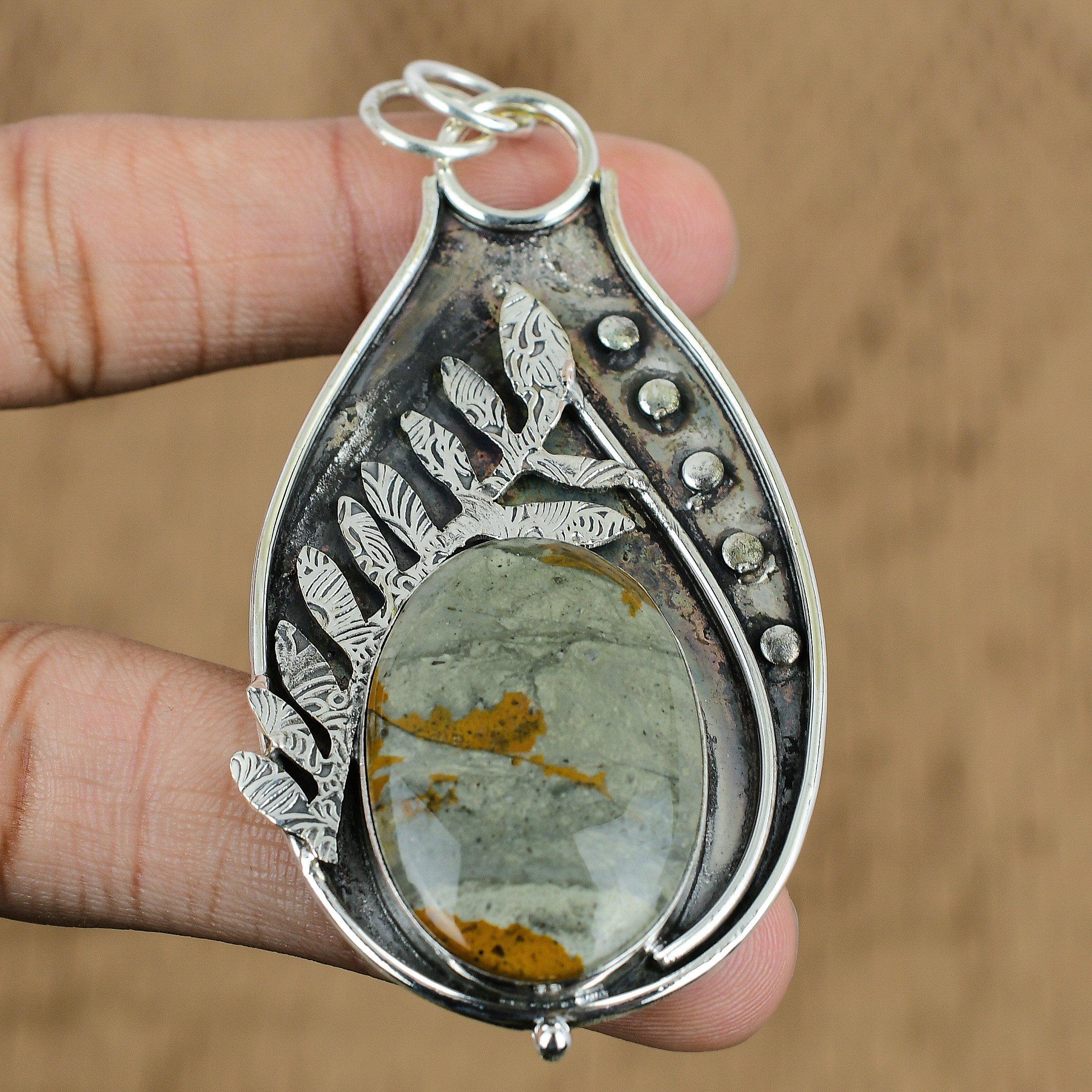 Gift For Women Pendant 925 Sterling Silver Natural Polychrome Jasper Gemstone