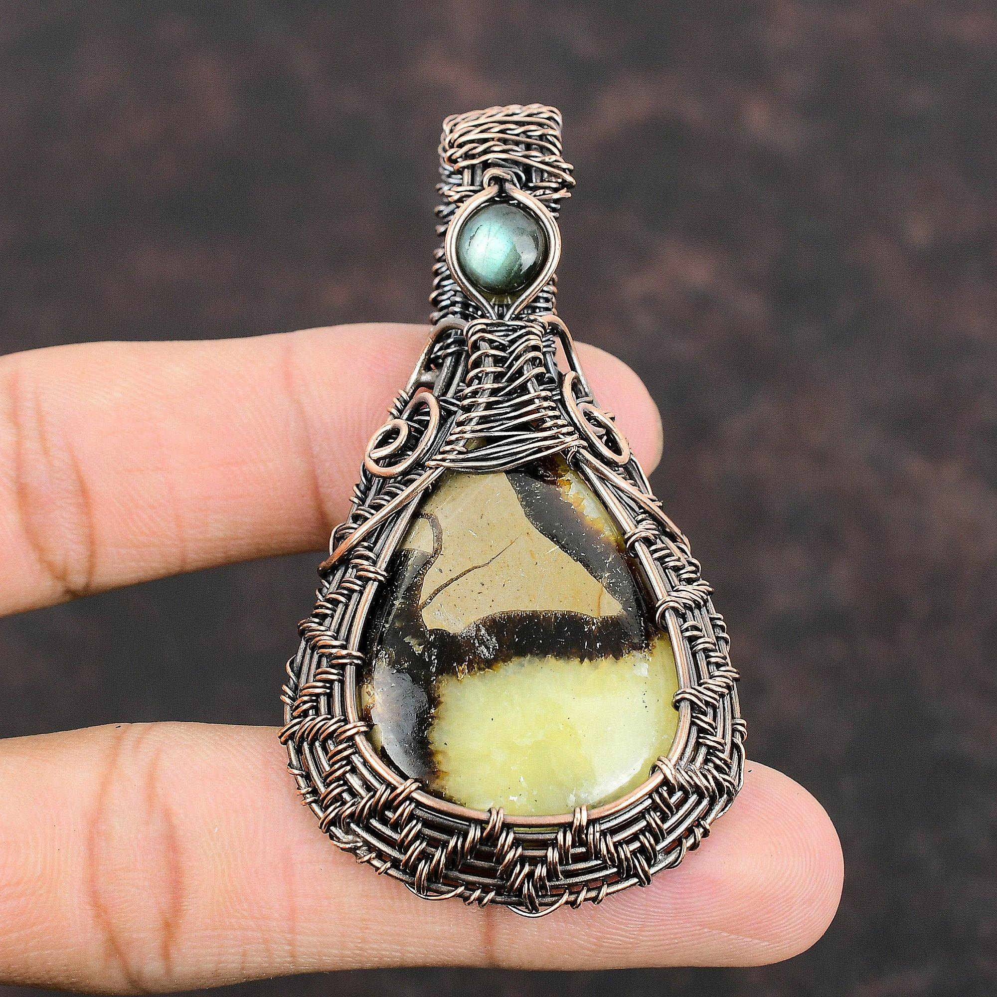 Septarian Pendant Copper Wire Wrapped Pendant Designer Pendant Labradorite Gemstone Jewelry Handmade Pendant Copper Jewelry Gift For Mother