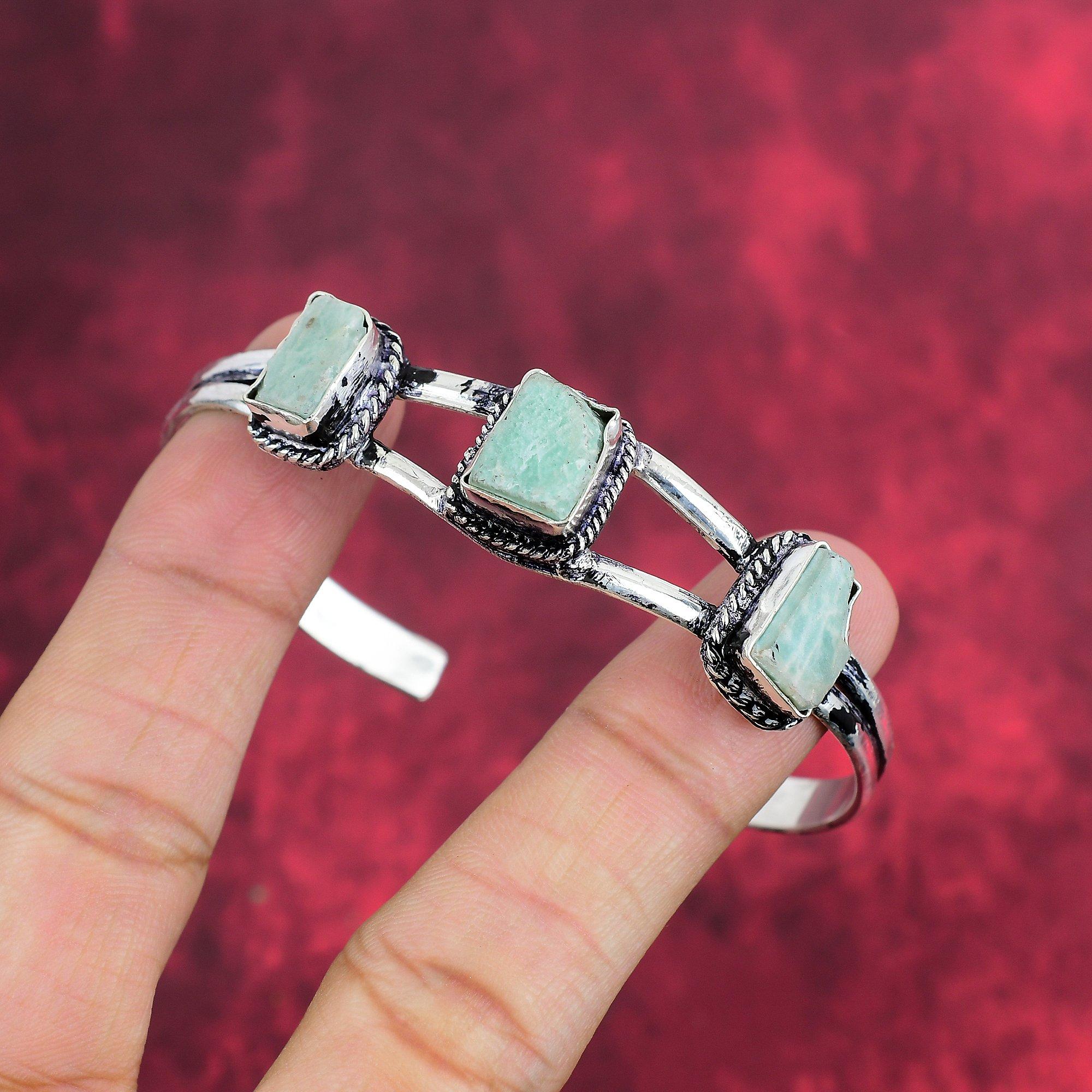 Rough Amazonite Gemstone Jewelry, 925 Sterling Silver Jewelry, Handmade Latest Design Adjustable Bracelet For Wedding Gift